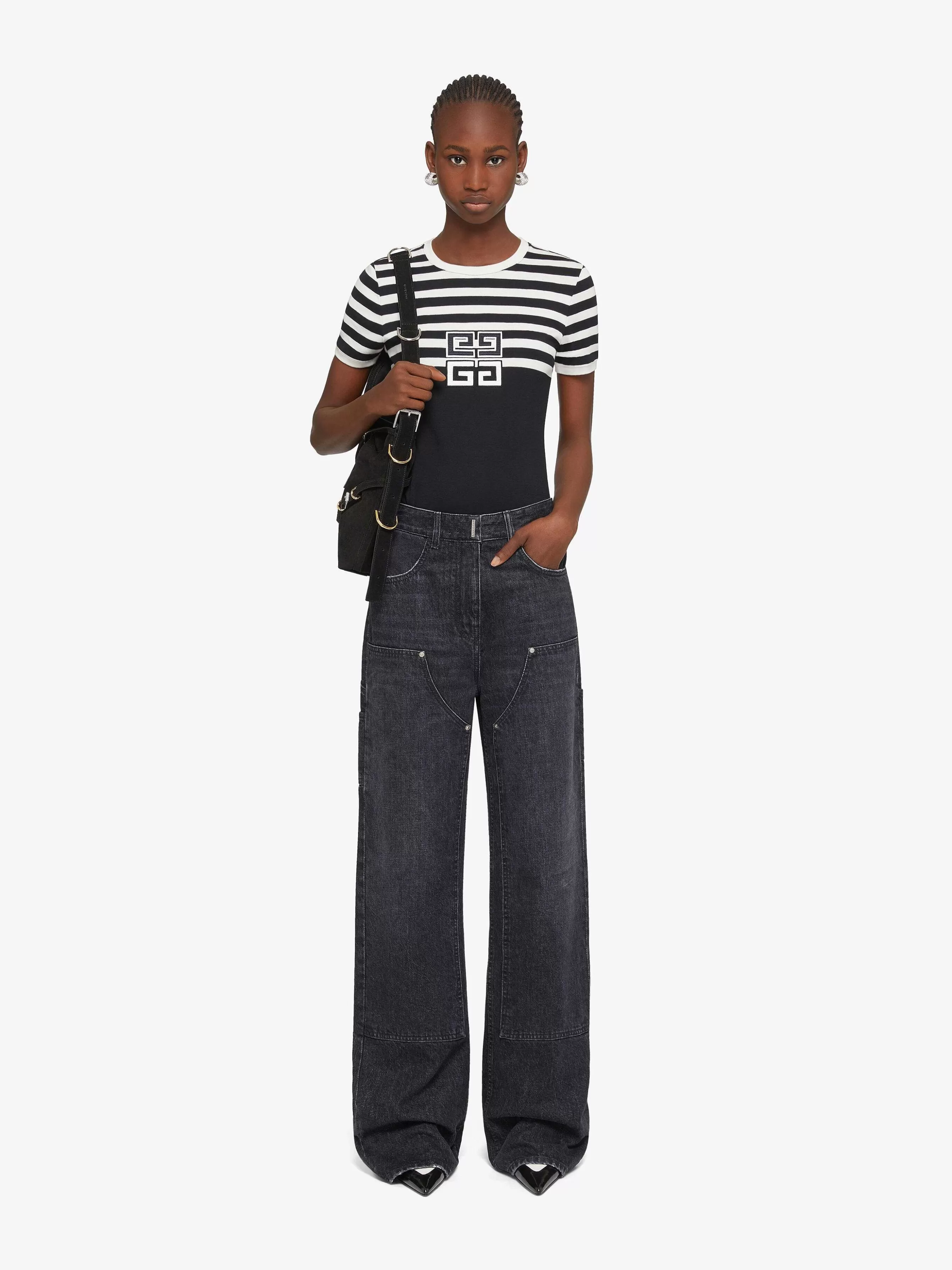 Givenchy Pantalon>Jean Oversize En Denim Avec Patchs Noir Delave