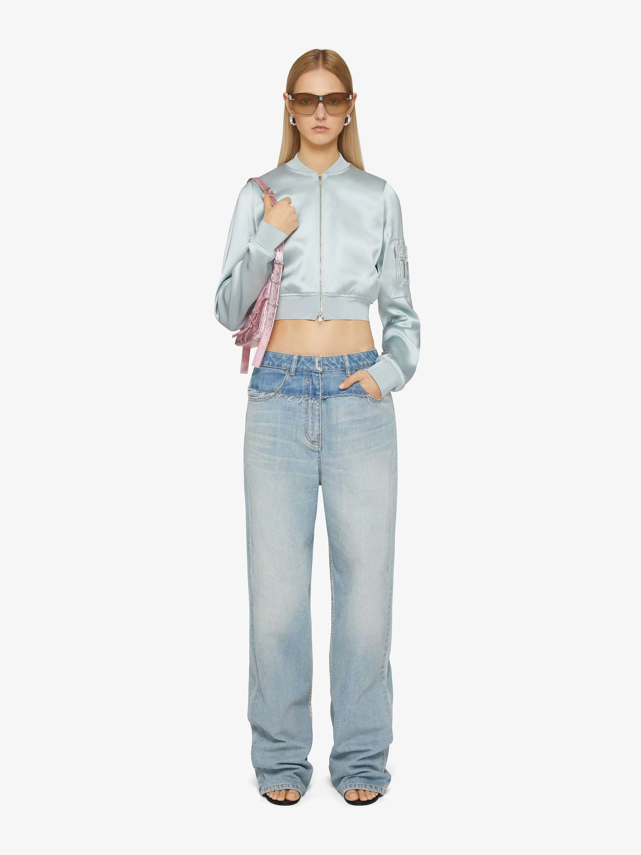 Givenchy Pantalon>Jean Oversize En Denim Melange Bleu Pale