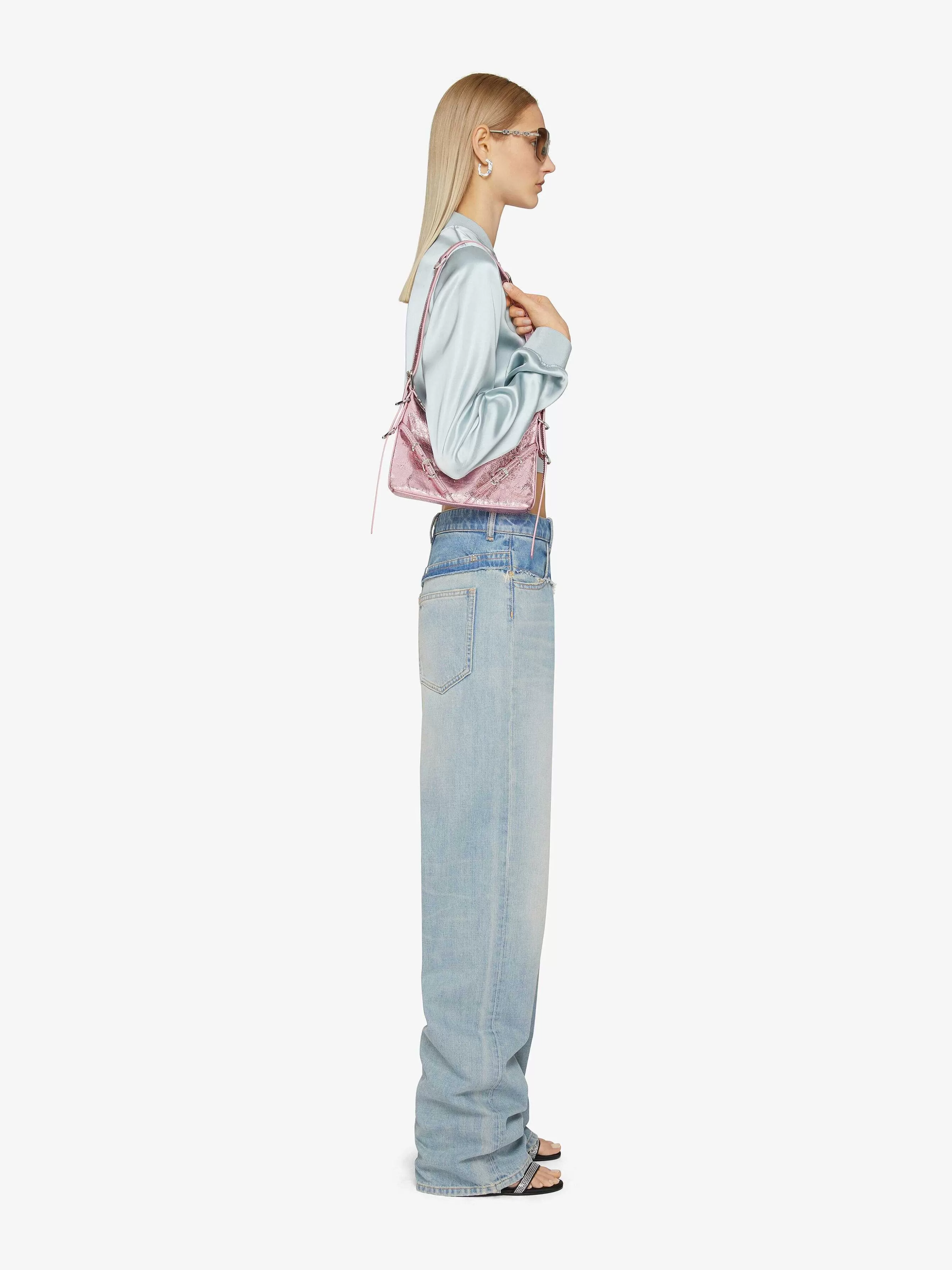 Givenchy Pantalon>Jean Oversize En Denim Melange Bleu Pale