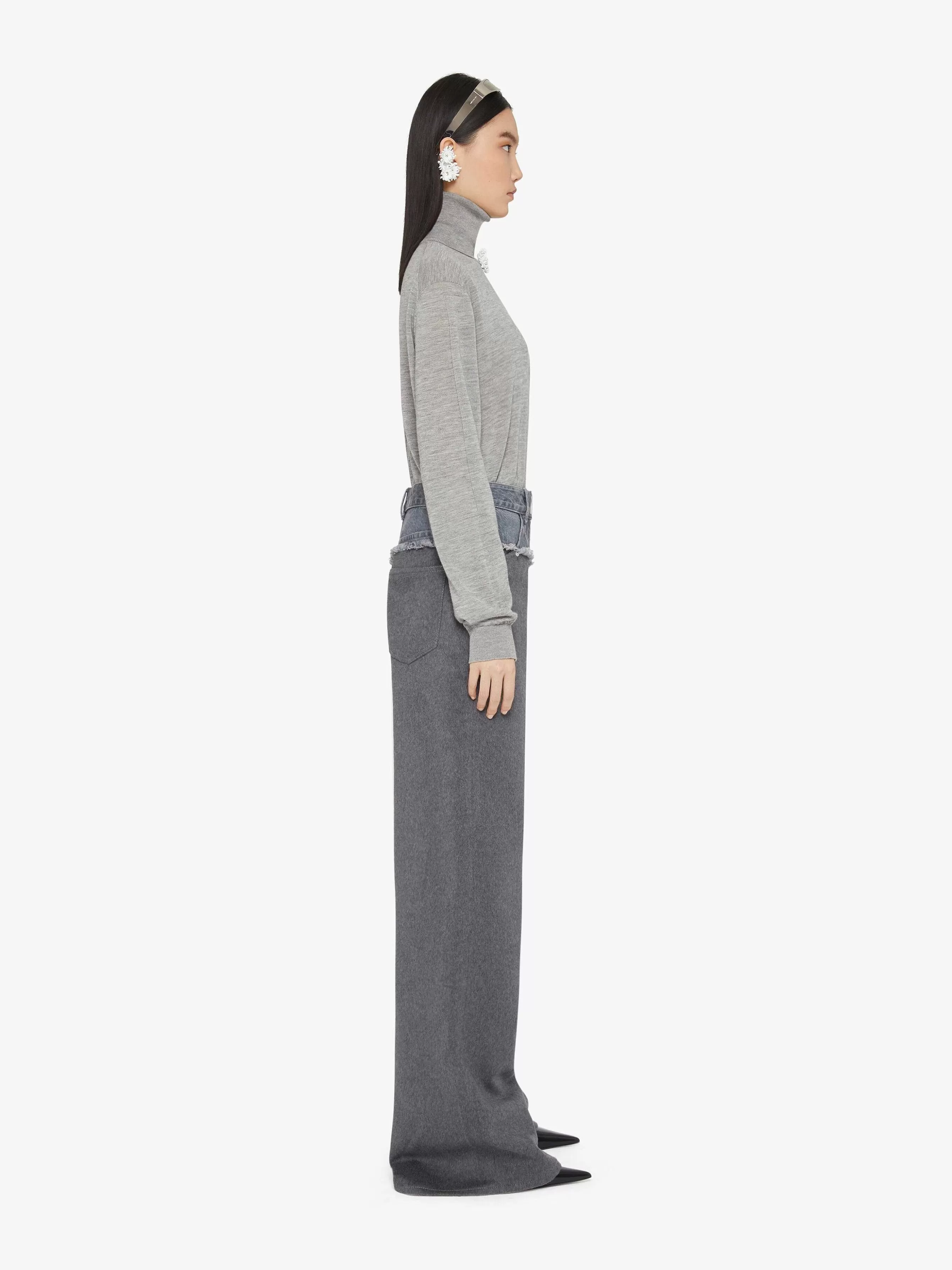 Givenchy Pantalon>Jean Oversize En Denim Melange Et Flanelle Gris