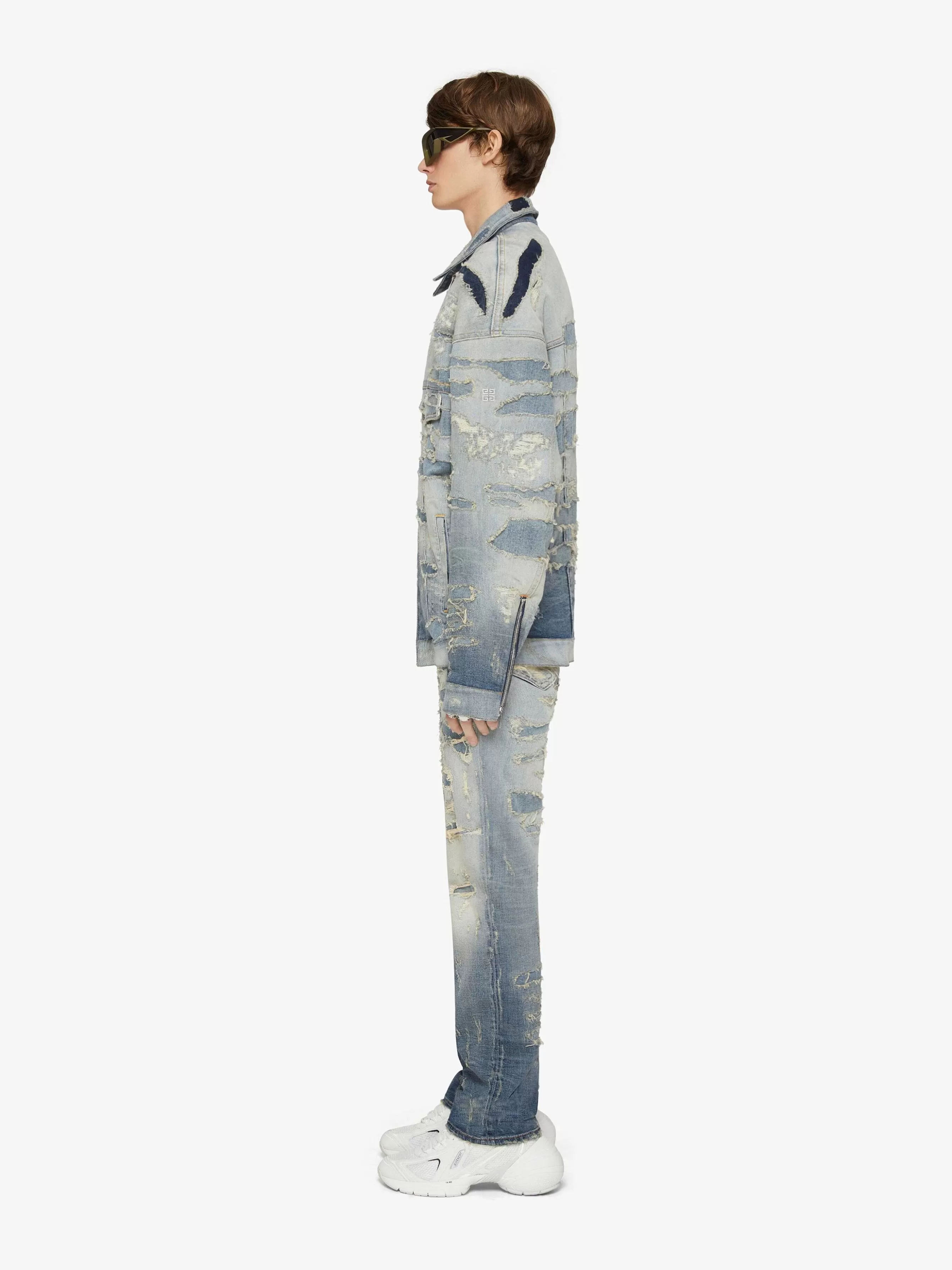 Givenchy Pantalon>Jeans En Denim Dechire Et Repare Bleu Clair