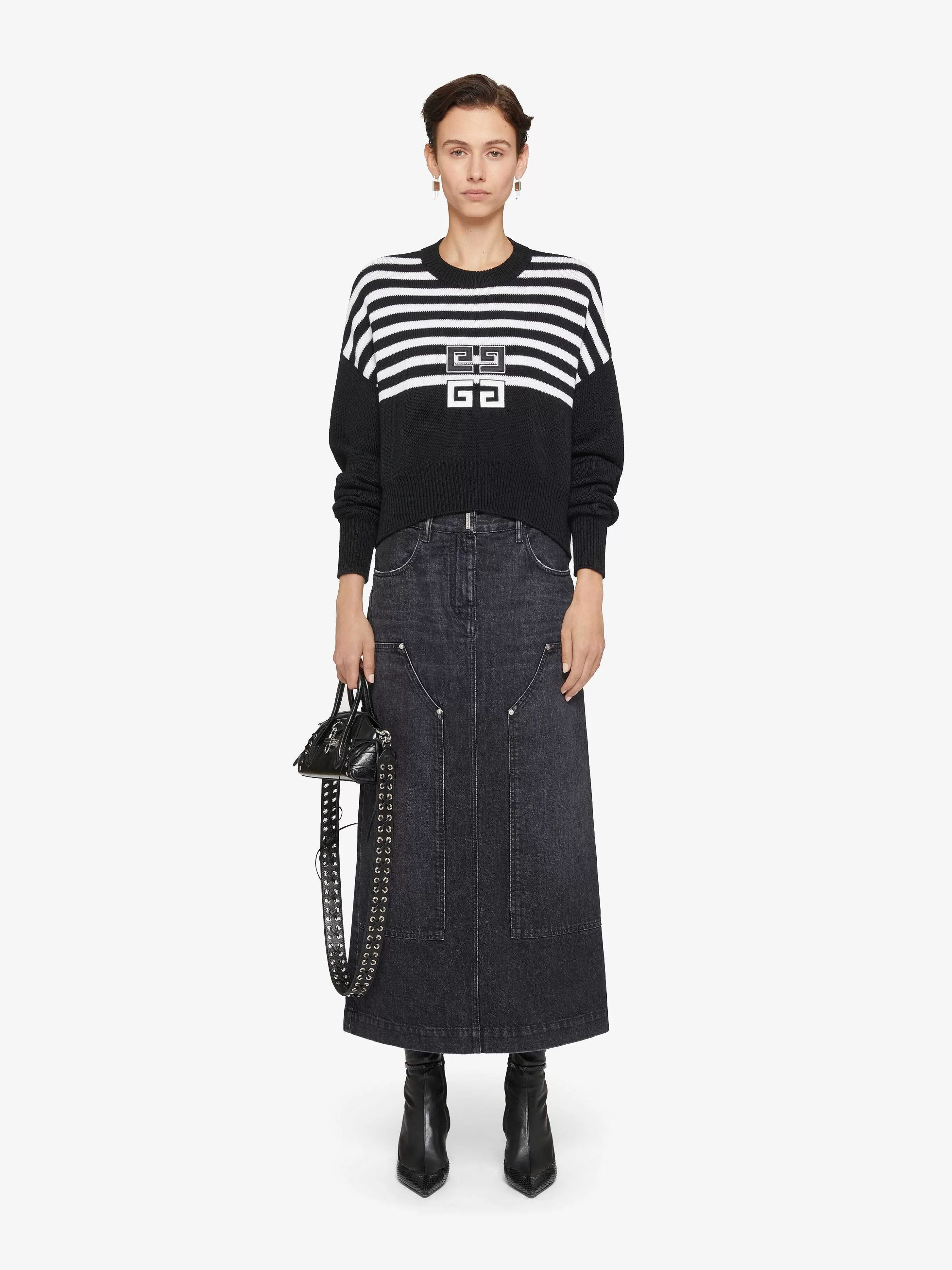 Givenchy Jupes>Jupe En Denim Avec Patchs Noir Delave