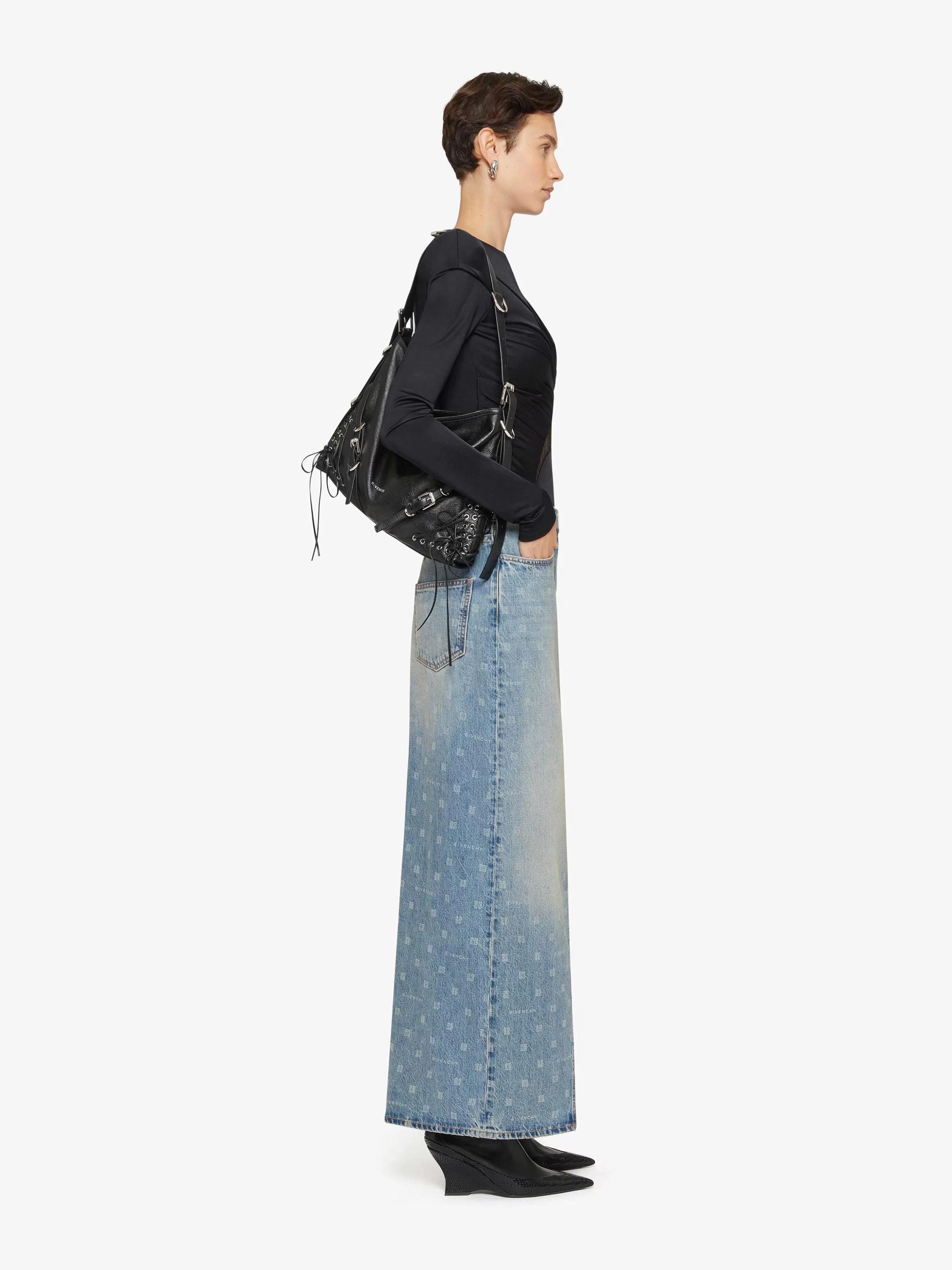 Givenchy Jupes>Jupe En Denim 4G Avec Fente Bleu Moyen