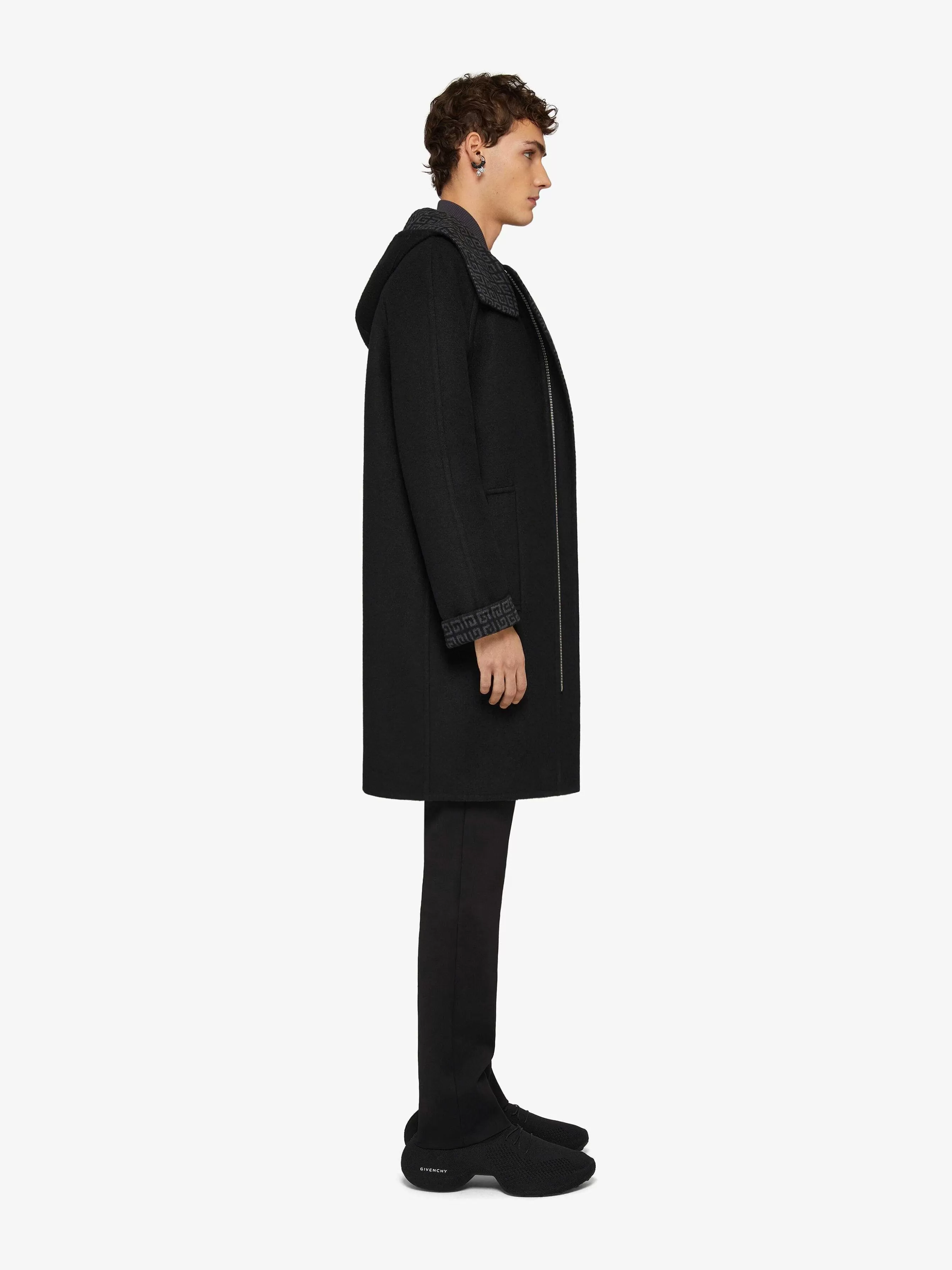 Givenchy Vestes Et Manteaux>Manteau A Capuche En Laine, Cachemire Et Soie Gris Noir