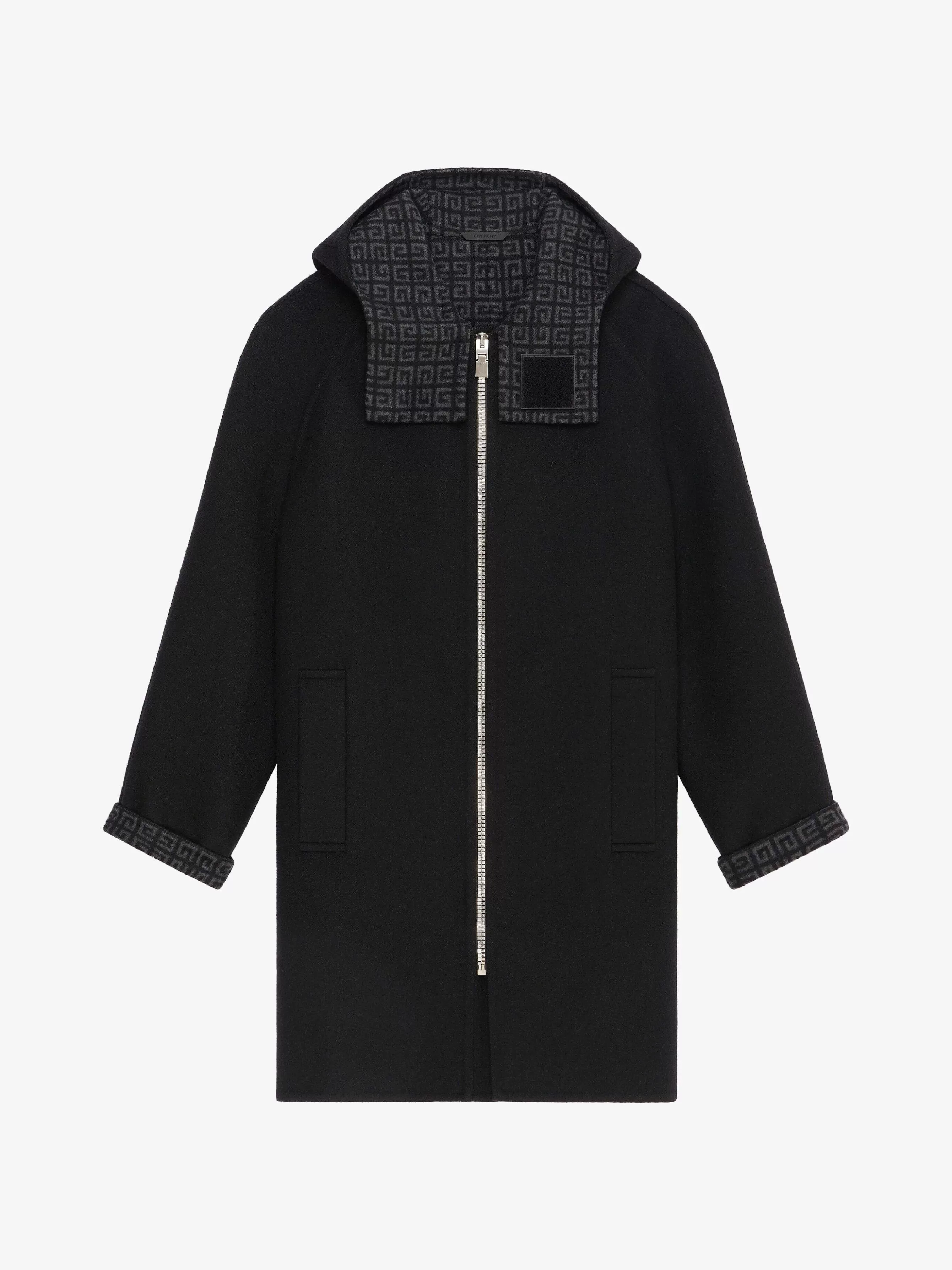 Givenchy Vestes Et Manteaux>Manteau A Capuche En Laine, Cachemire Et Soie Gris Noir