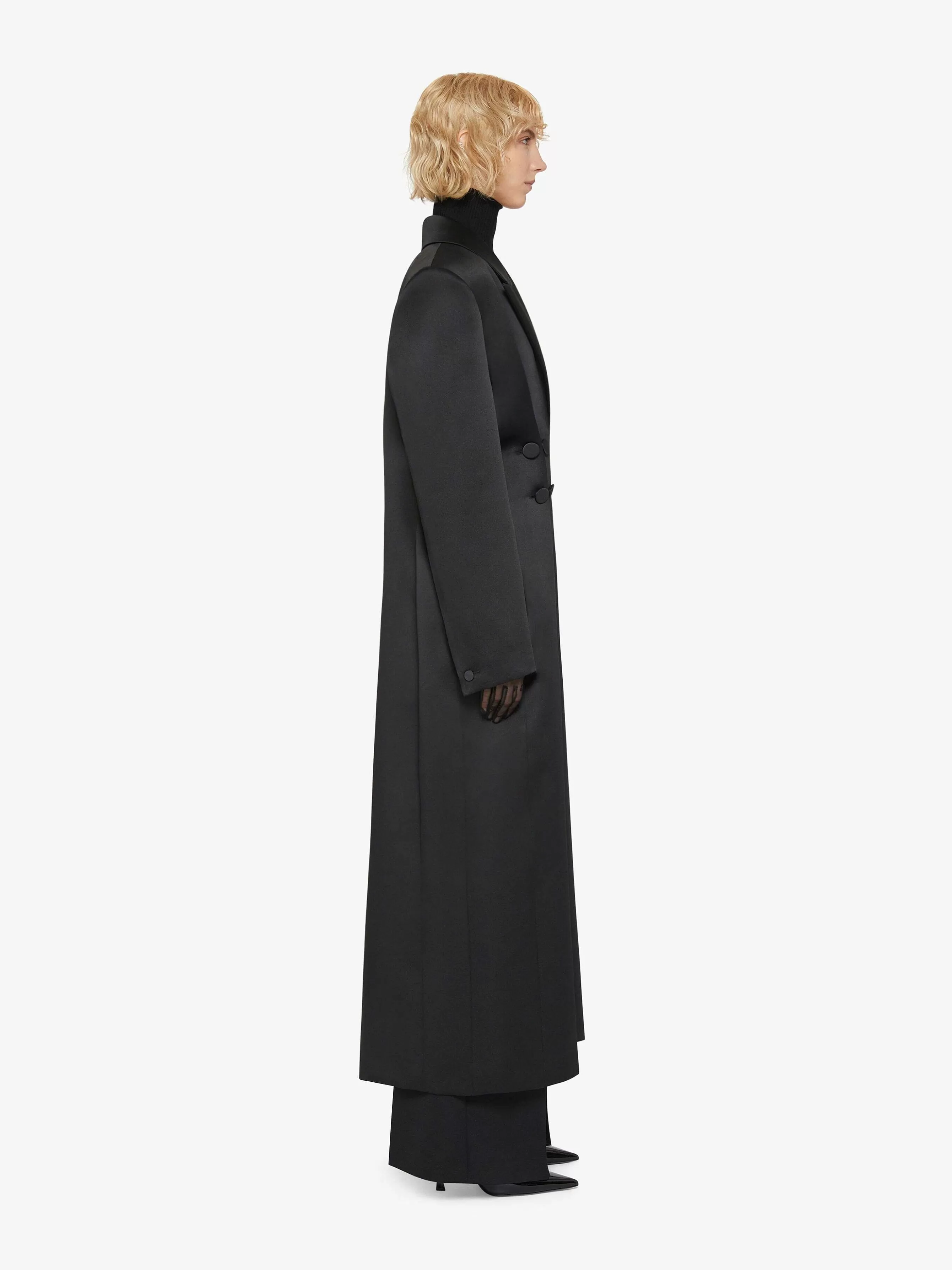 Givenchy Vestes Et Manteaux>Manteau Avec Boutons En Satin Noir