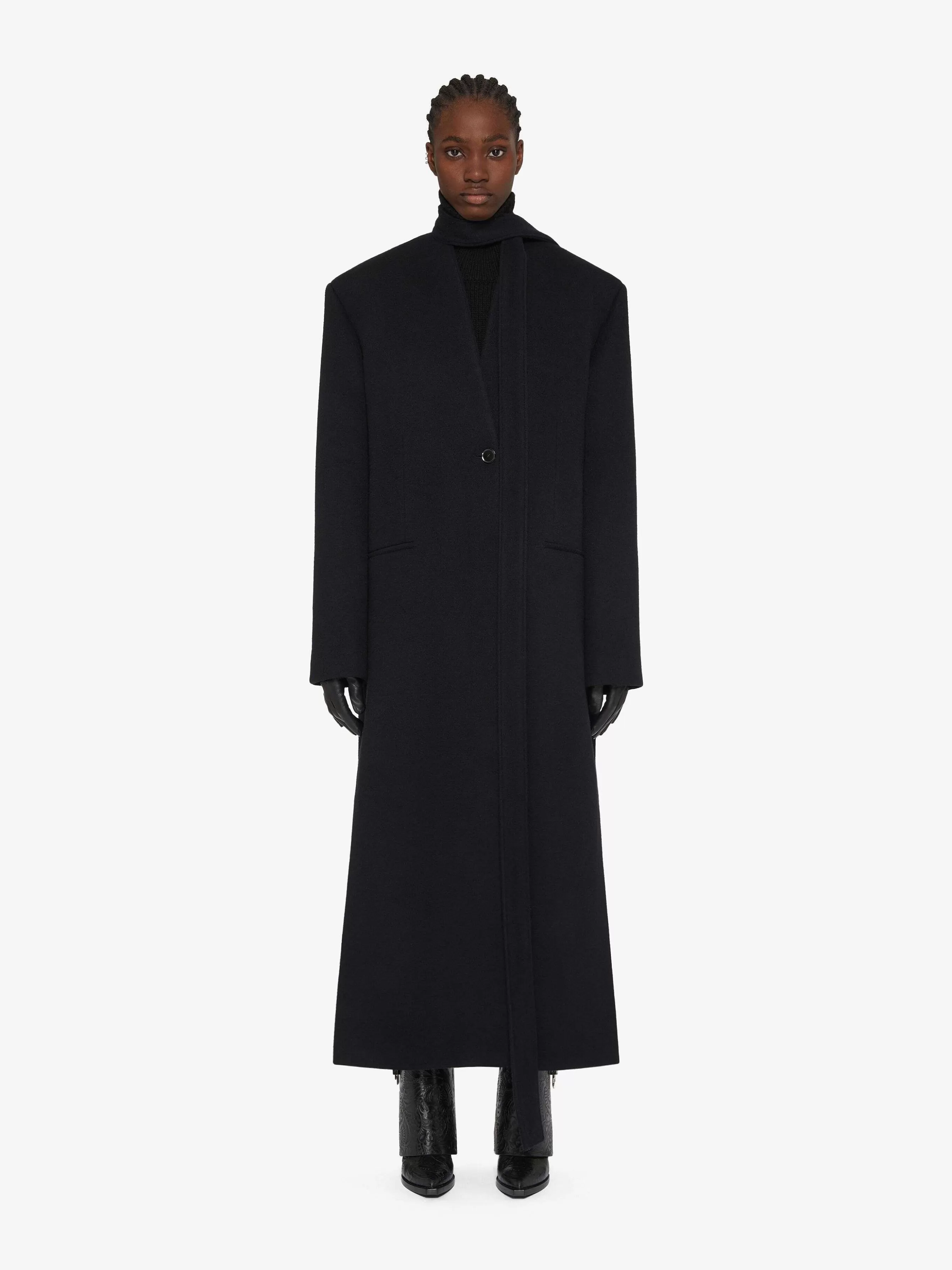 Givenchy Vestes Et Manteaux>Manteau En Cachemire Double Face Avec Echarpe Noir