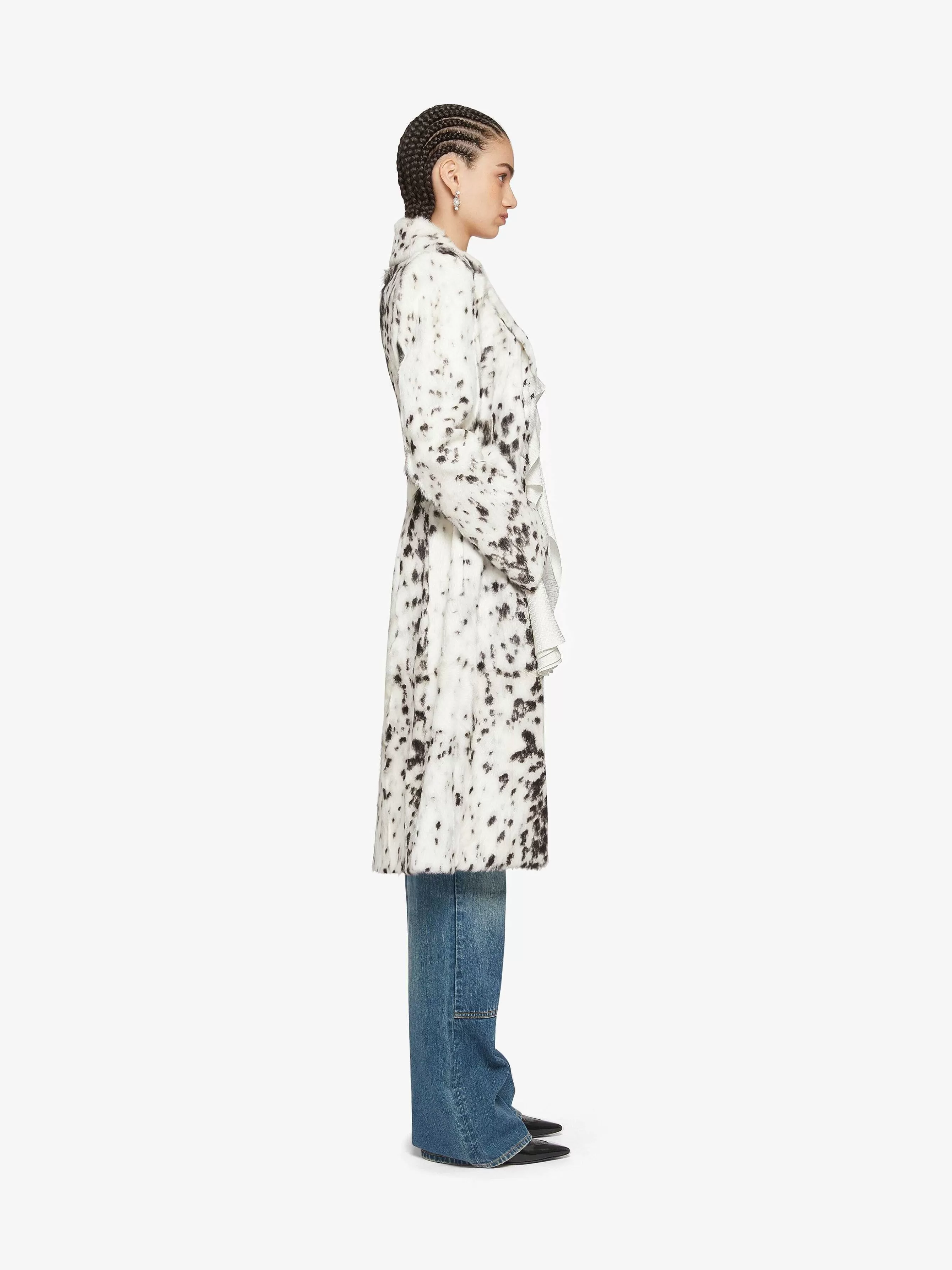 Givenchy Vestes Et Manteaux>Manteau En Fourrure A Imprime Leopard Des Neiges Ivoire/Noir