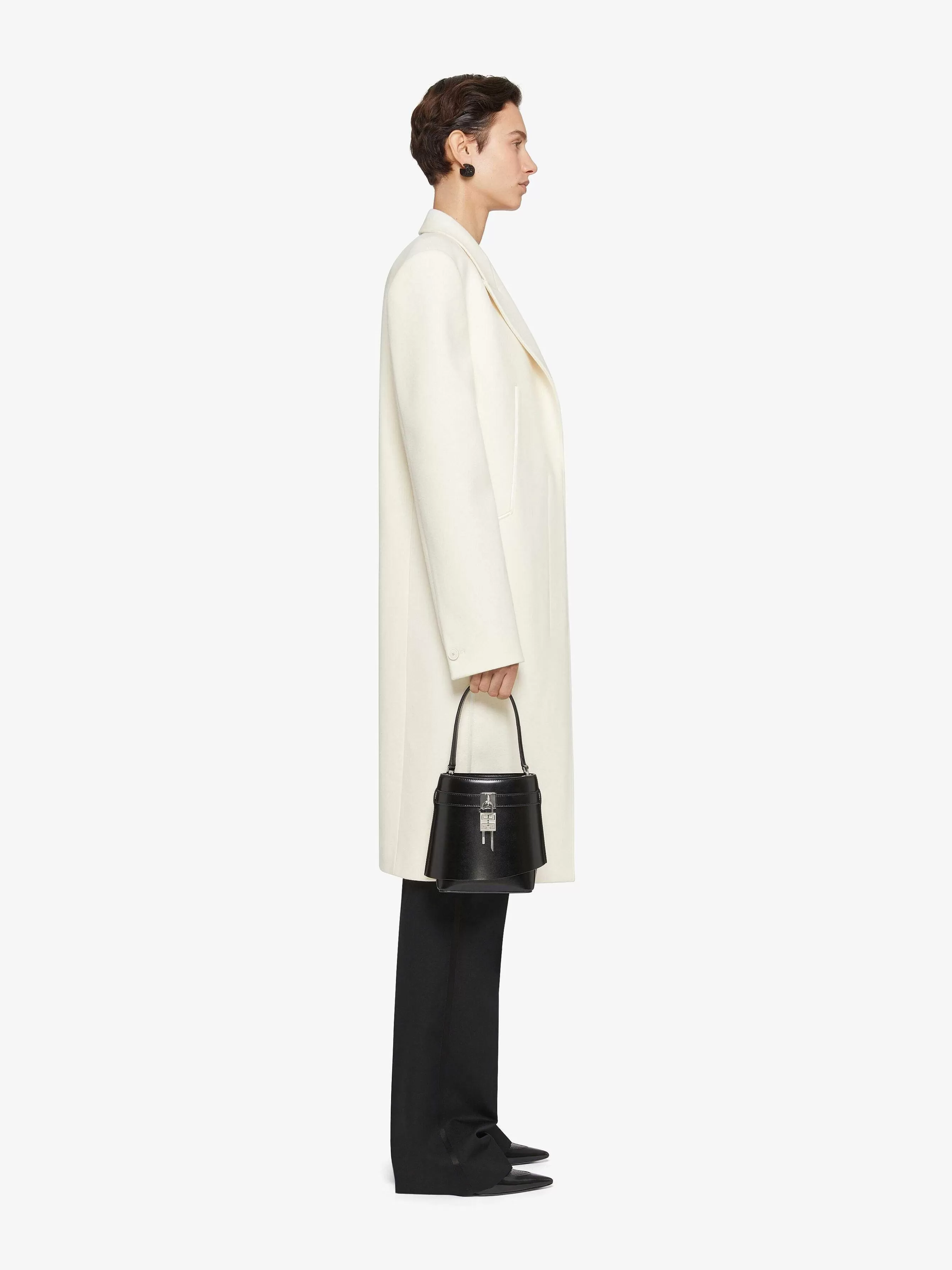 Givenchy Vestes Et Manteaux>Manteau En Laine Avec Details En Satin Ivoire