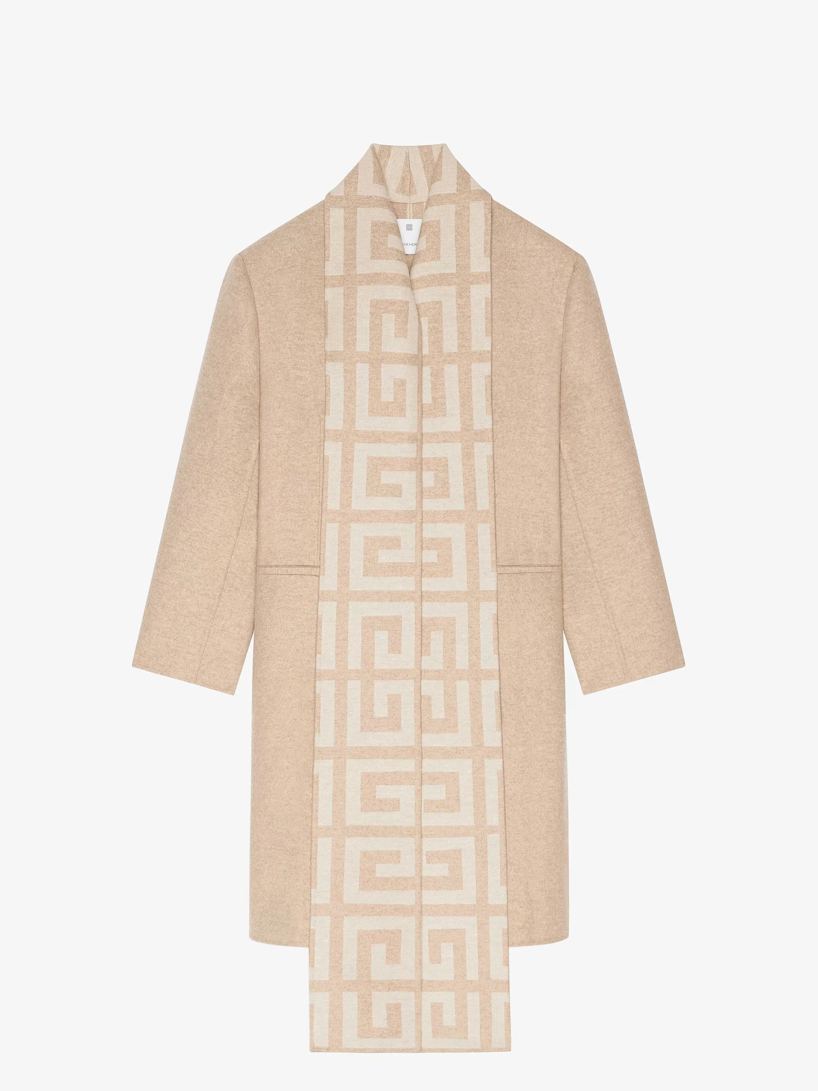 Givenchy Vestes Et Manteaux>Manteau En Laine Double Face 4G Avec Echarpe Noisette/Beige