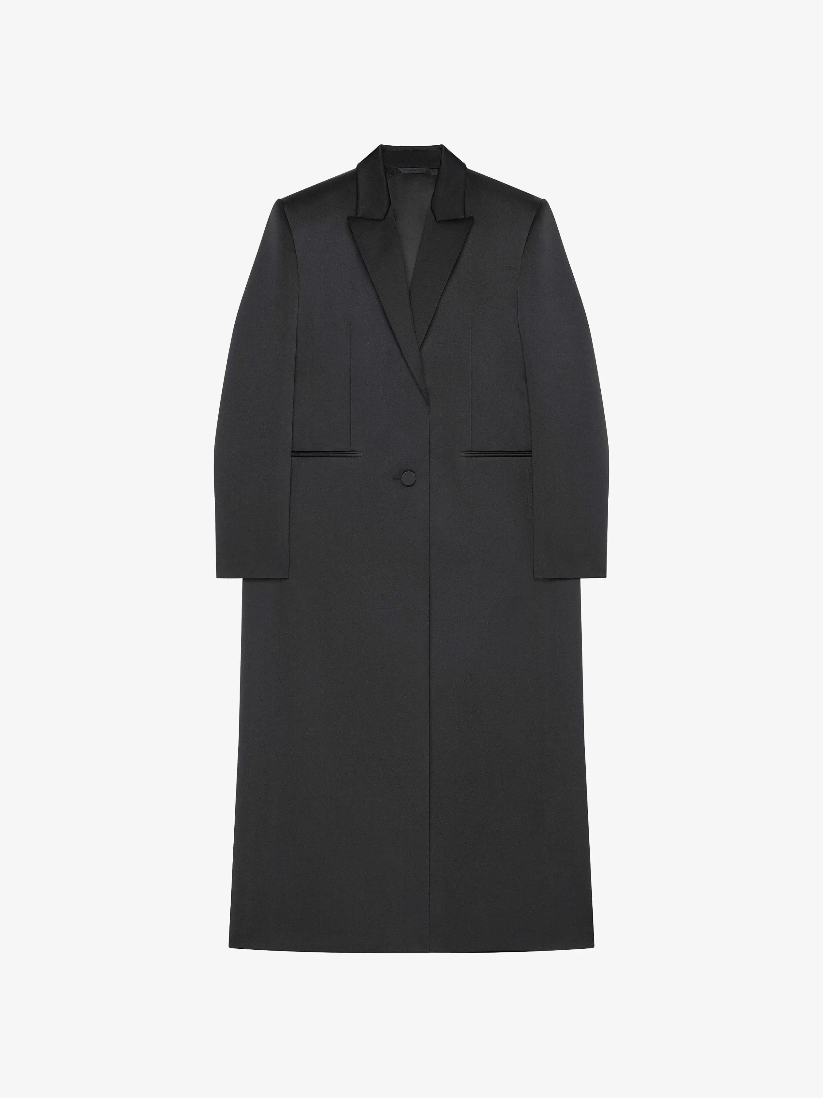 Givenchy Vestes Et Manteaux>Manteau En Satin Avec Ceinture Noir