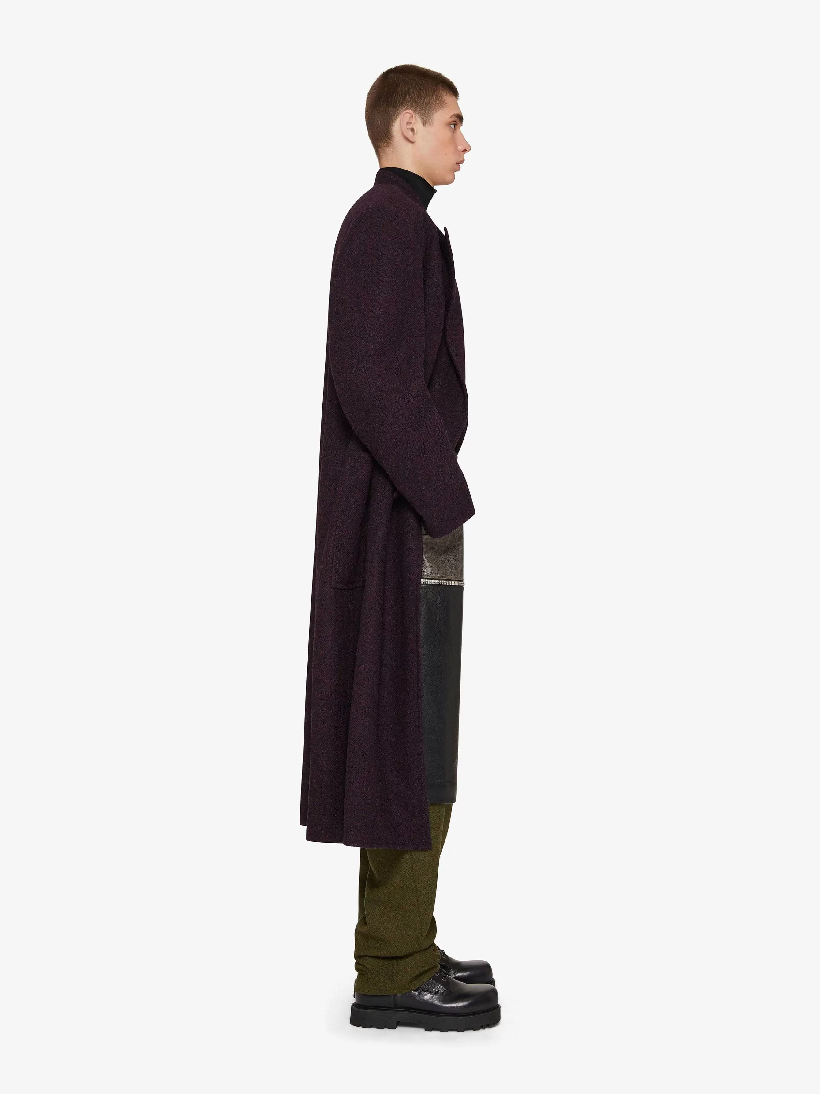 Givenchy Vestes Et Manteaux>Manteau Long Oversize Croise En Laine Violet Fonce