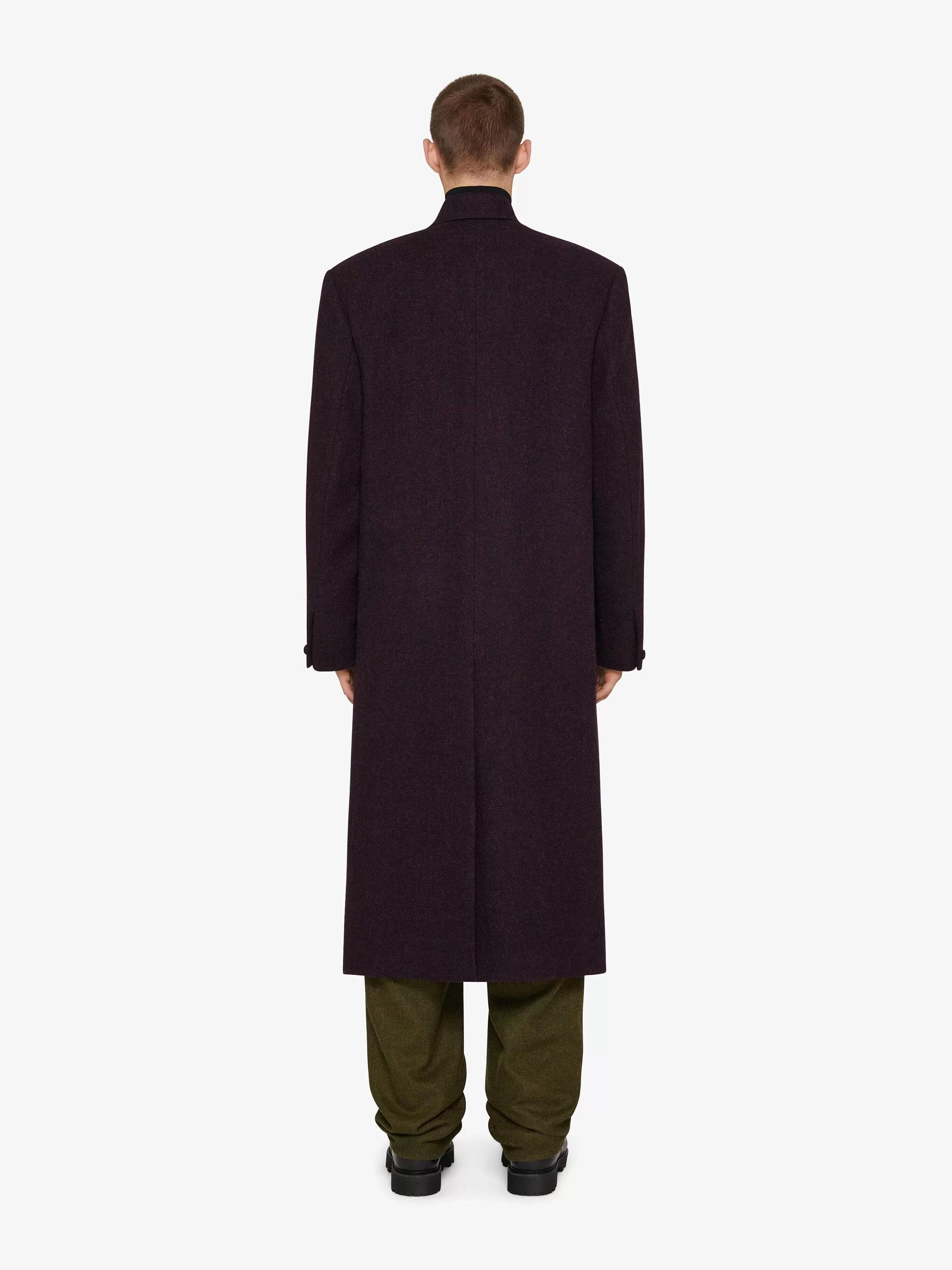 Givenchy Vestes Et Manteaux>Manteau Long Oversize Croise En Laine Violet Fonce