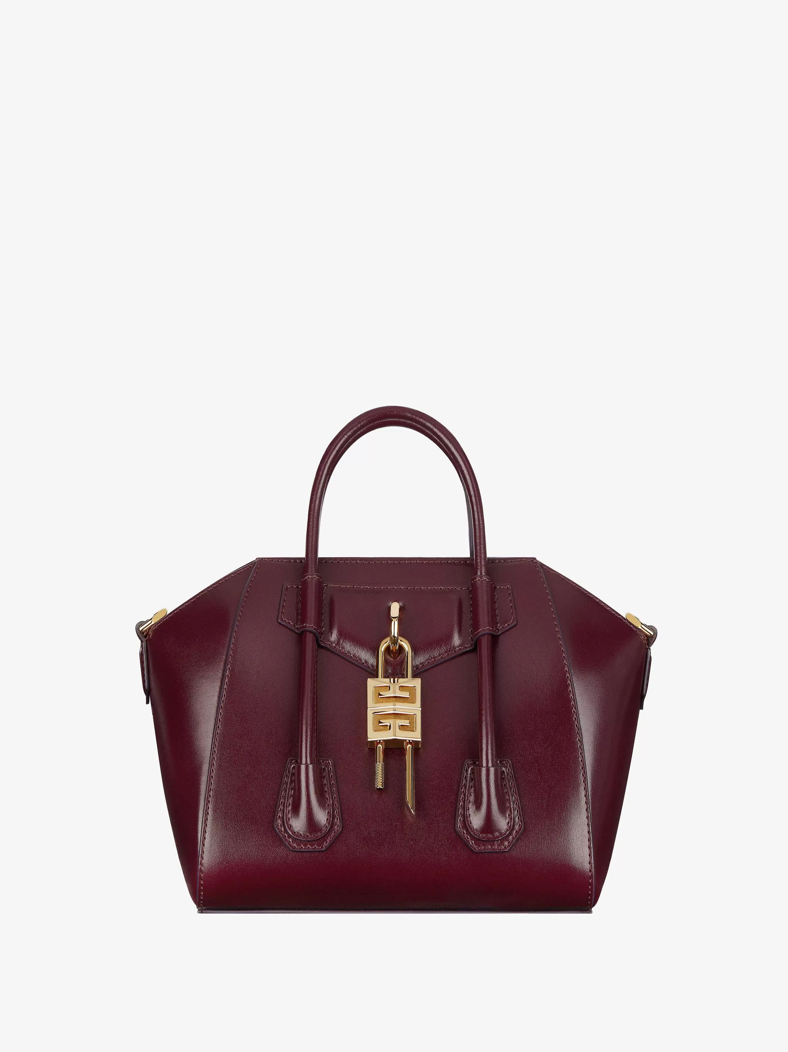 Givenchy Sacs Mini Et Micro>Mini Sac Antigona Lock En Cuir Box Rouge Sang De Boeuf