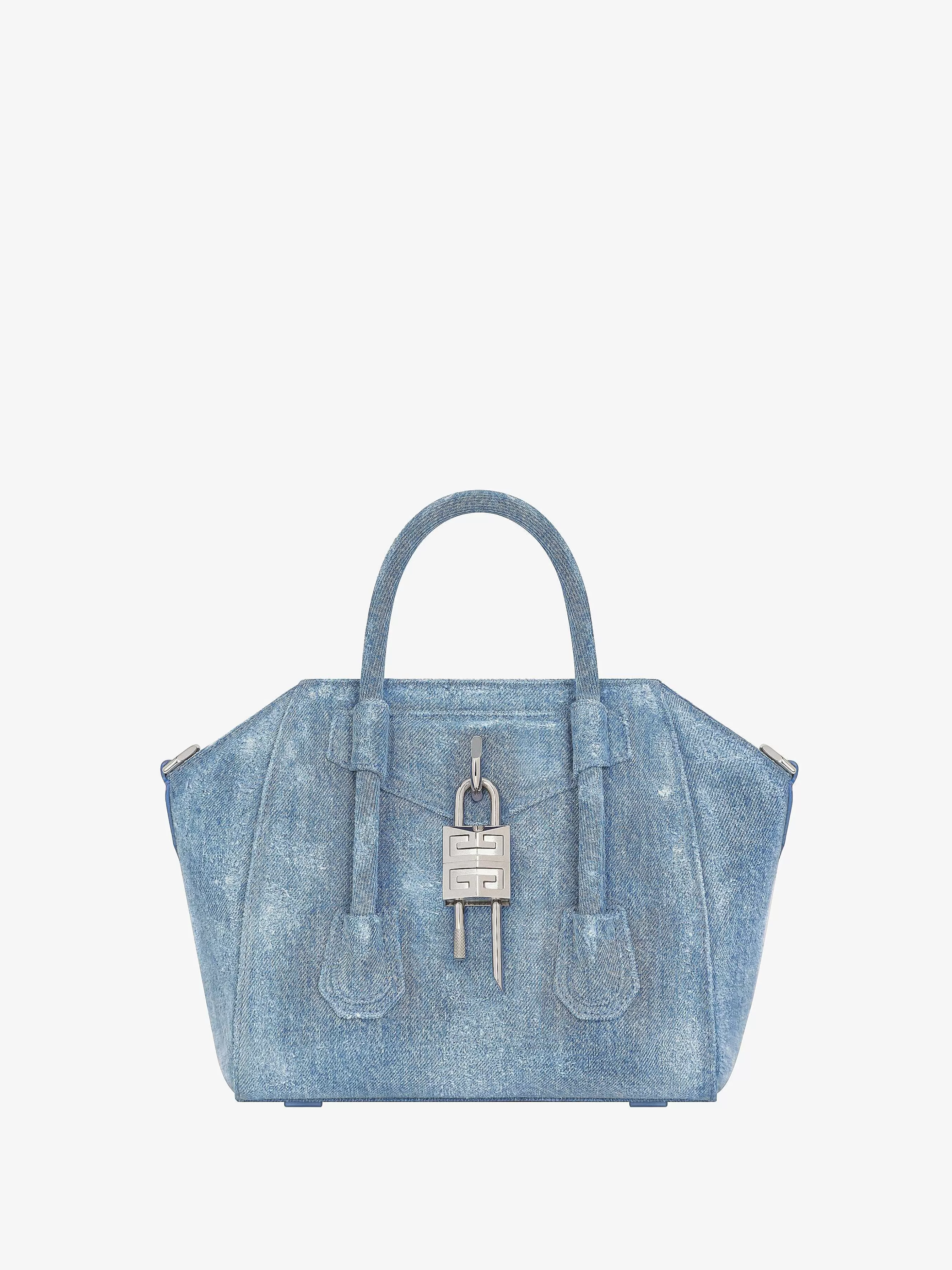 Givenchy Antigona>Mini Sac Antigona Lock En Denim Delave Bleu Moyen