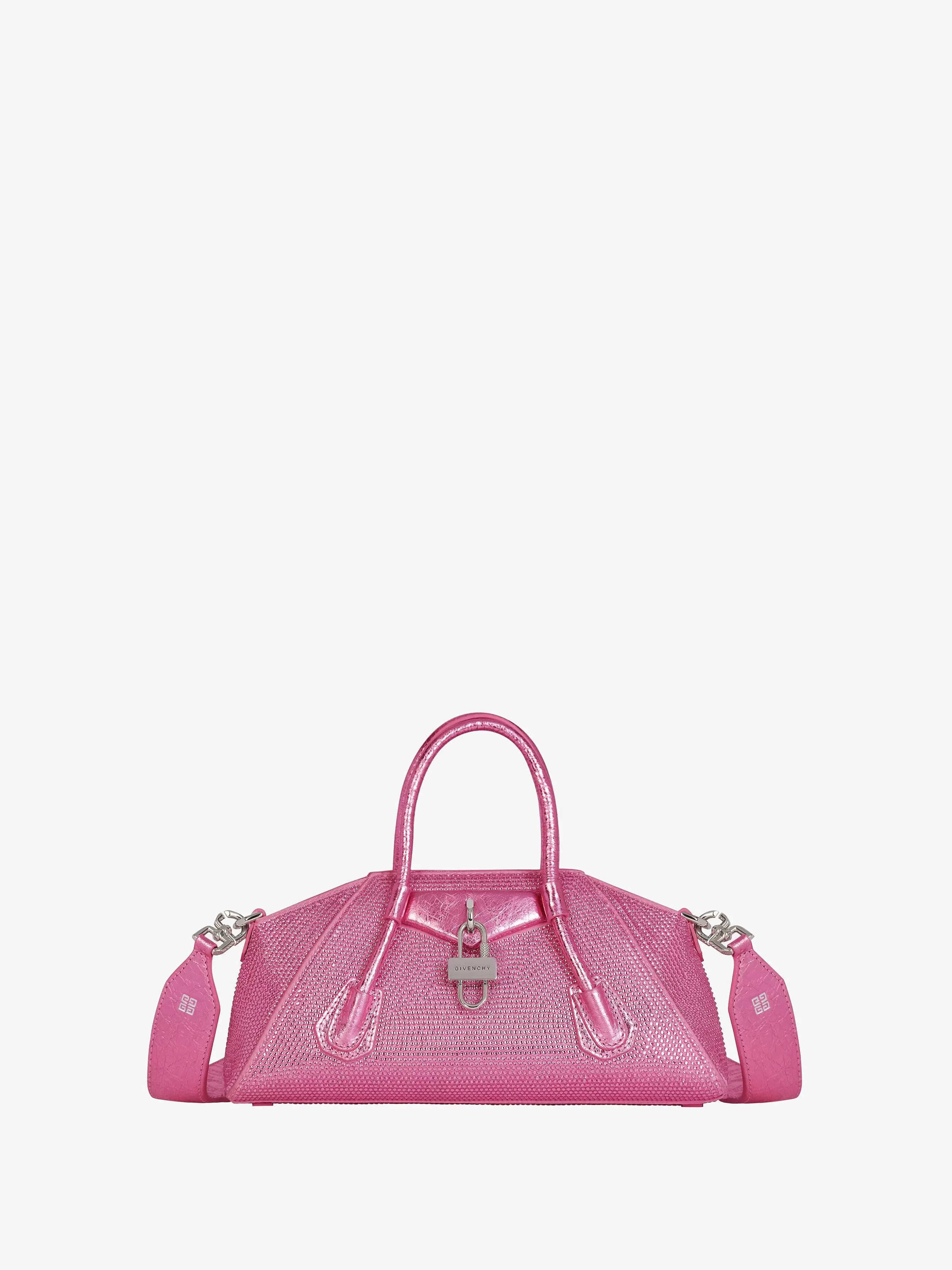 Givenchy Antigona>Mini Sac Stretch Antigona En Satin Et Strass Rose Neon