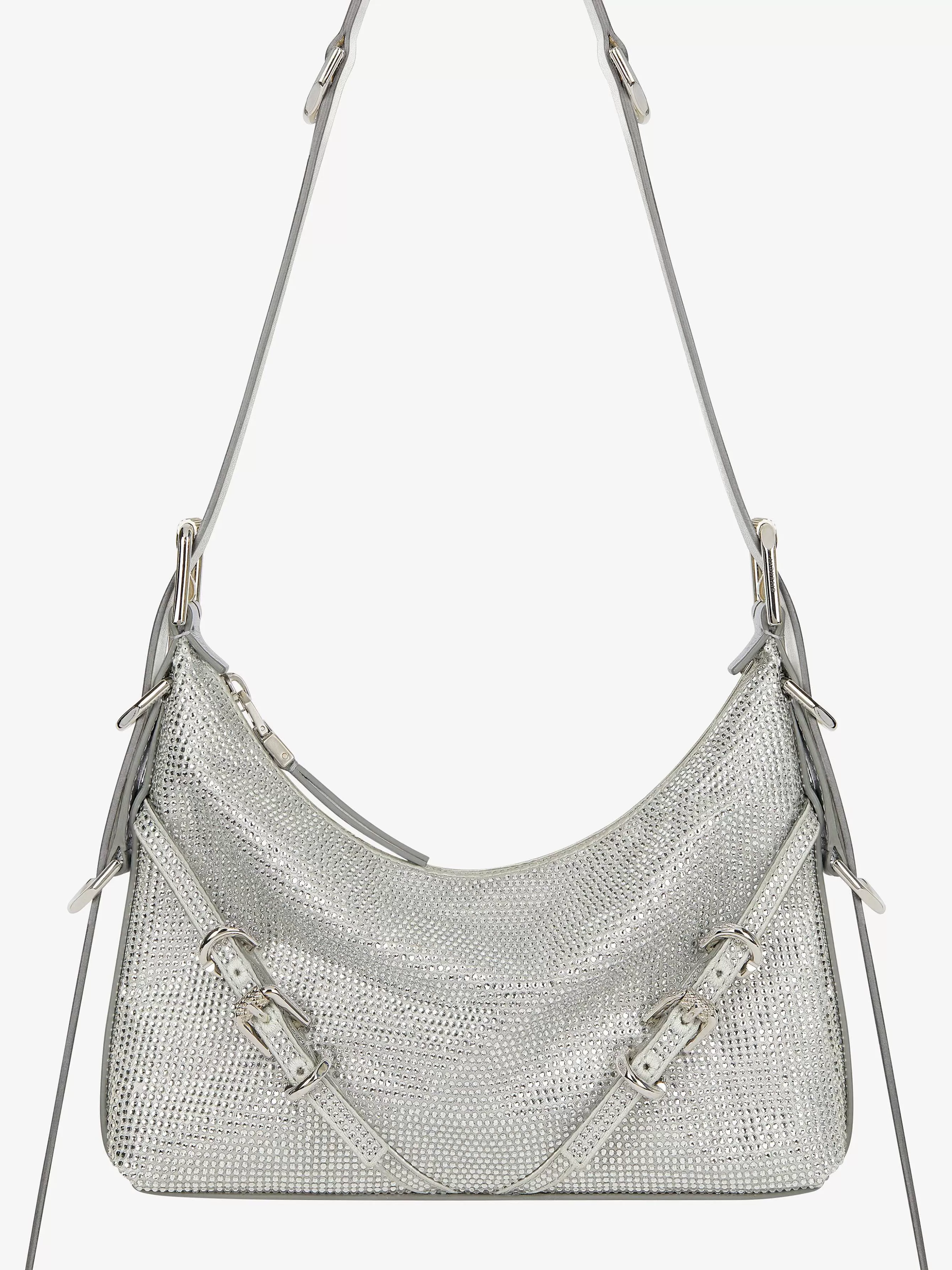 Givenchy Voyou>Mini Sac Voyou En Satin Avec Strass Et Cuir Gris Argente