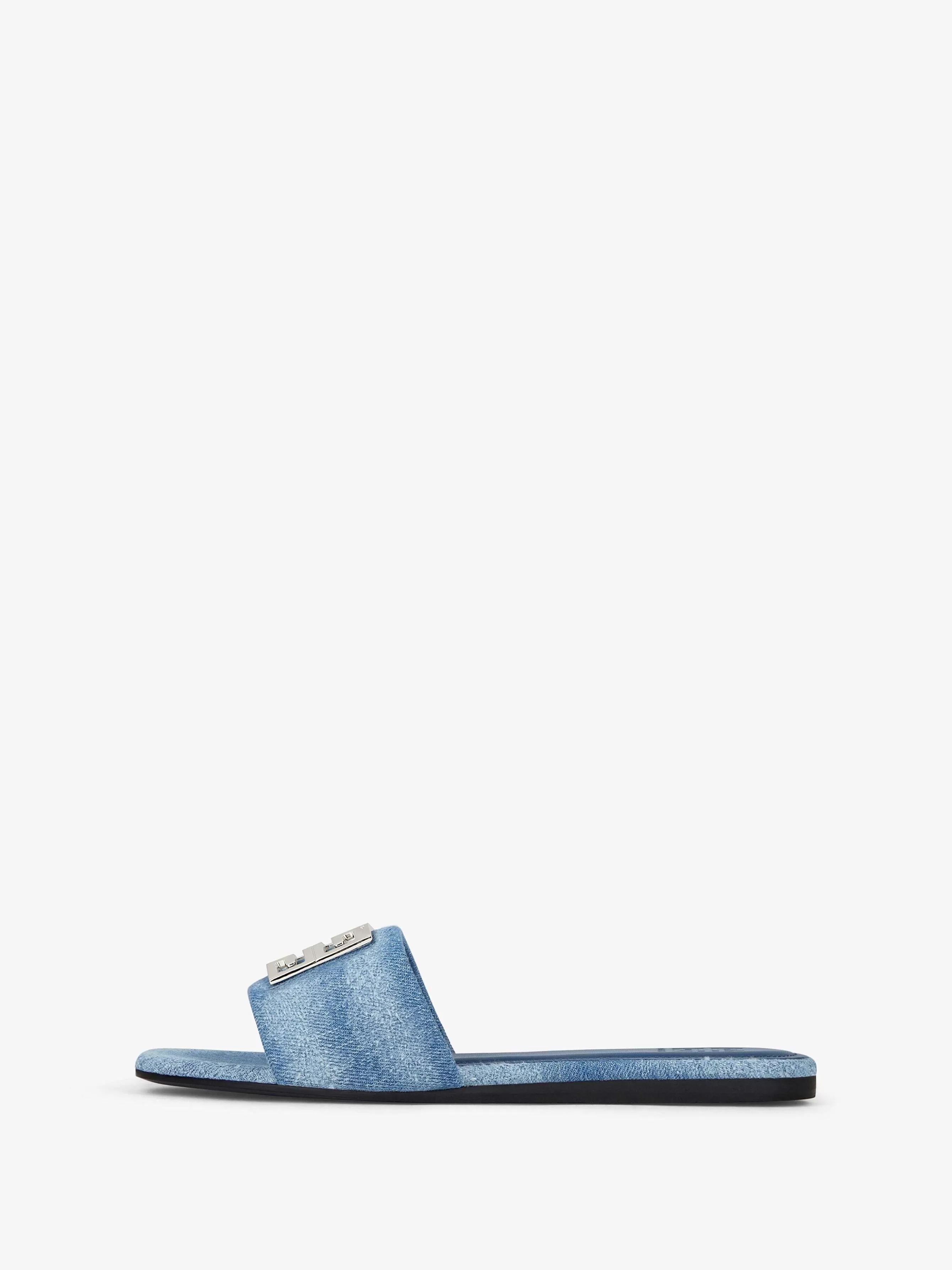 Givenchy Claquettes Et Sandales>Mules 4G En Denim Delave Bleu Moyen