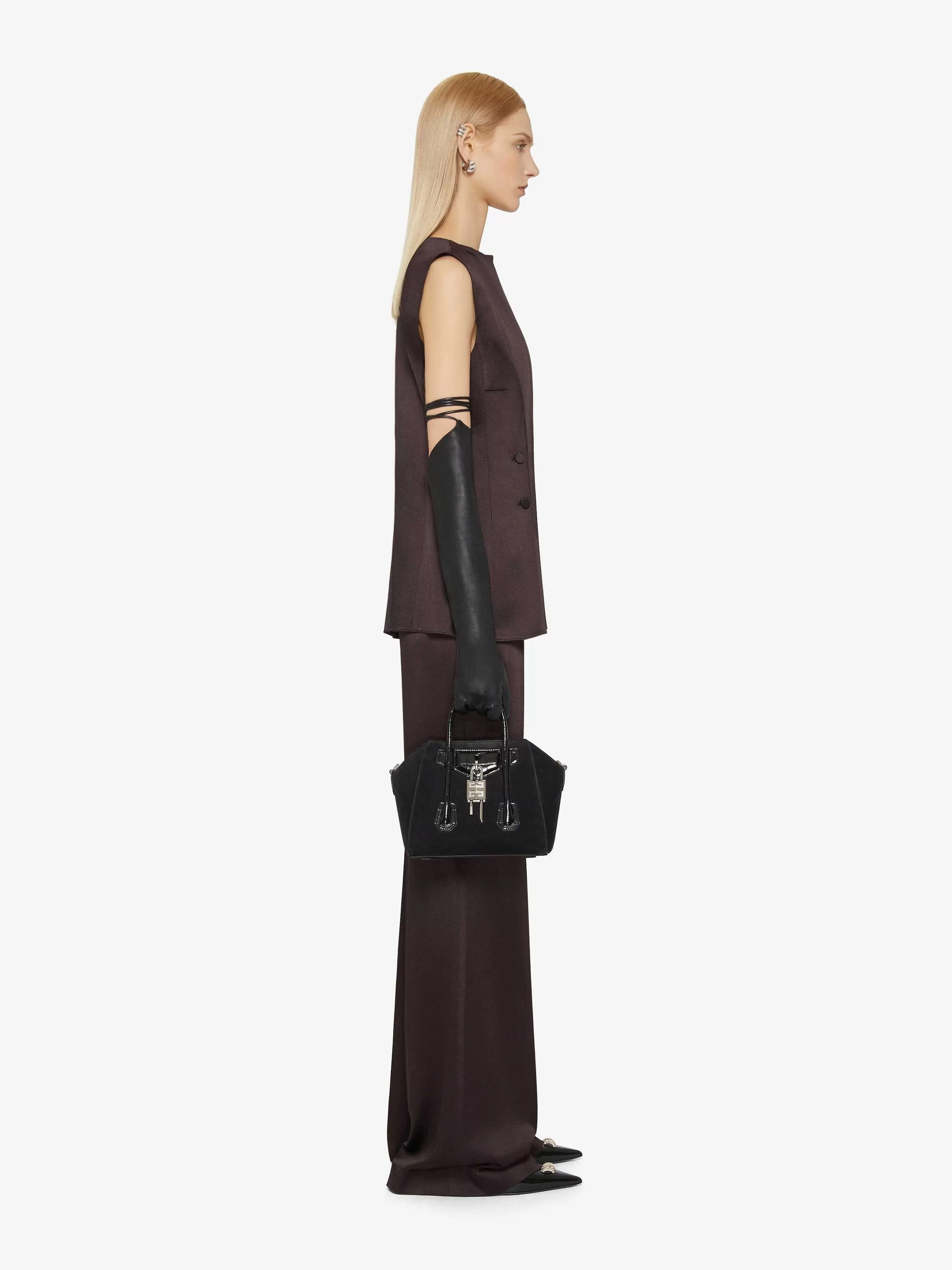 Givenchy Pantalon>Pantalon Ajuste Evase En Crepe Avec Dos En Satin Marron Fonce