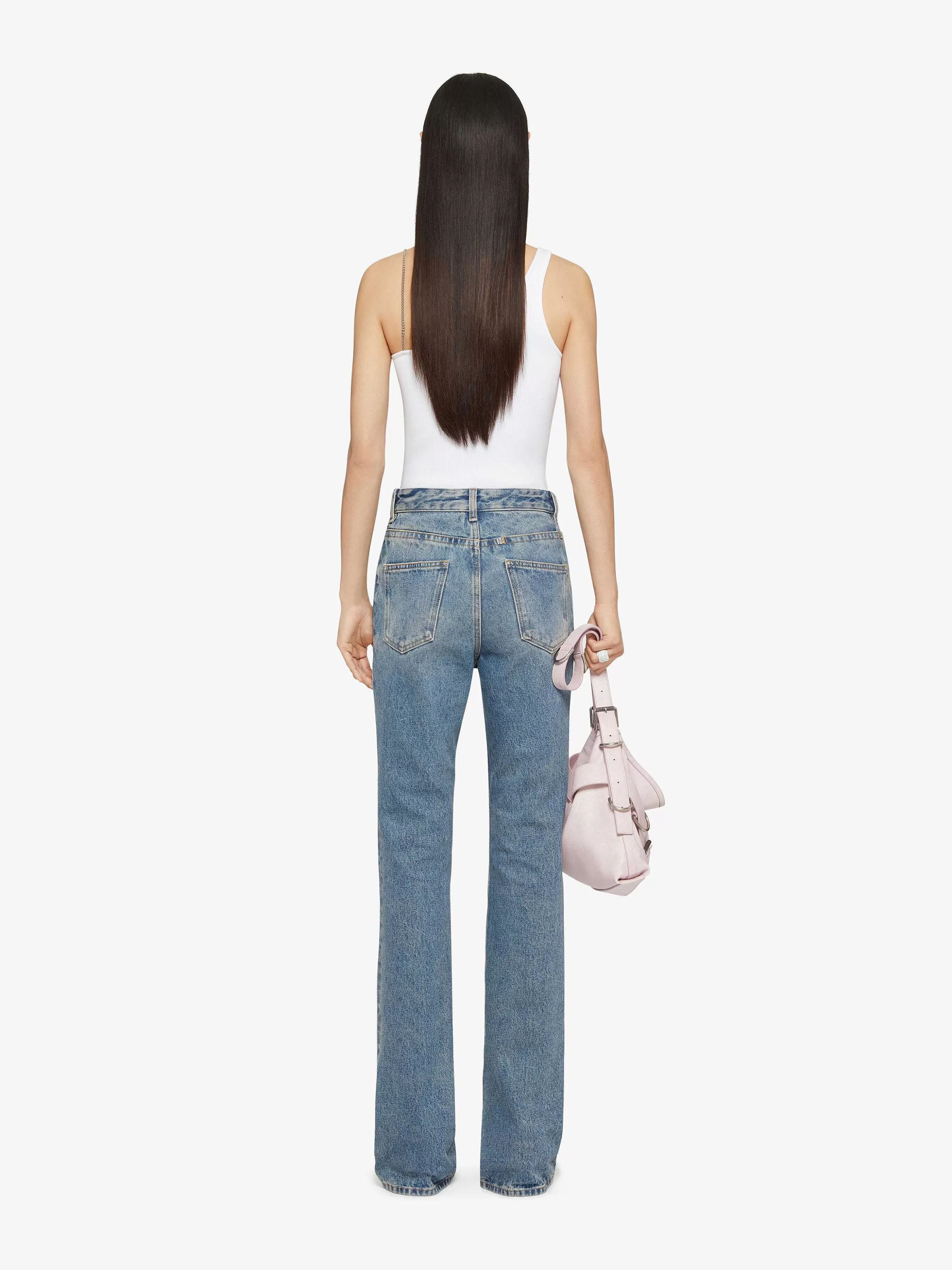 Givenchy Pantalon>Pantalon Bootcut En Denim Avec Details Chaine Bleu Moyen