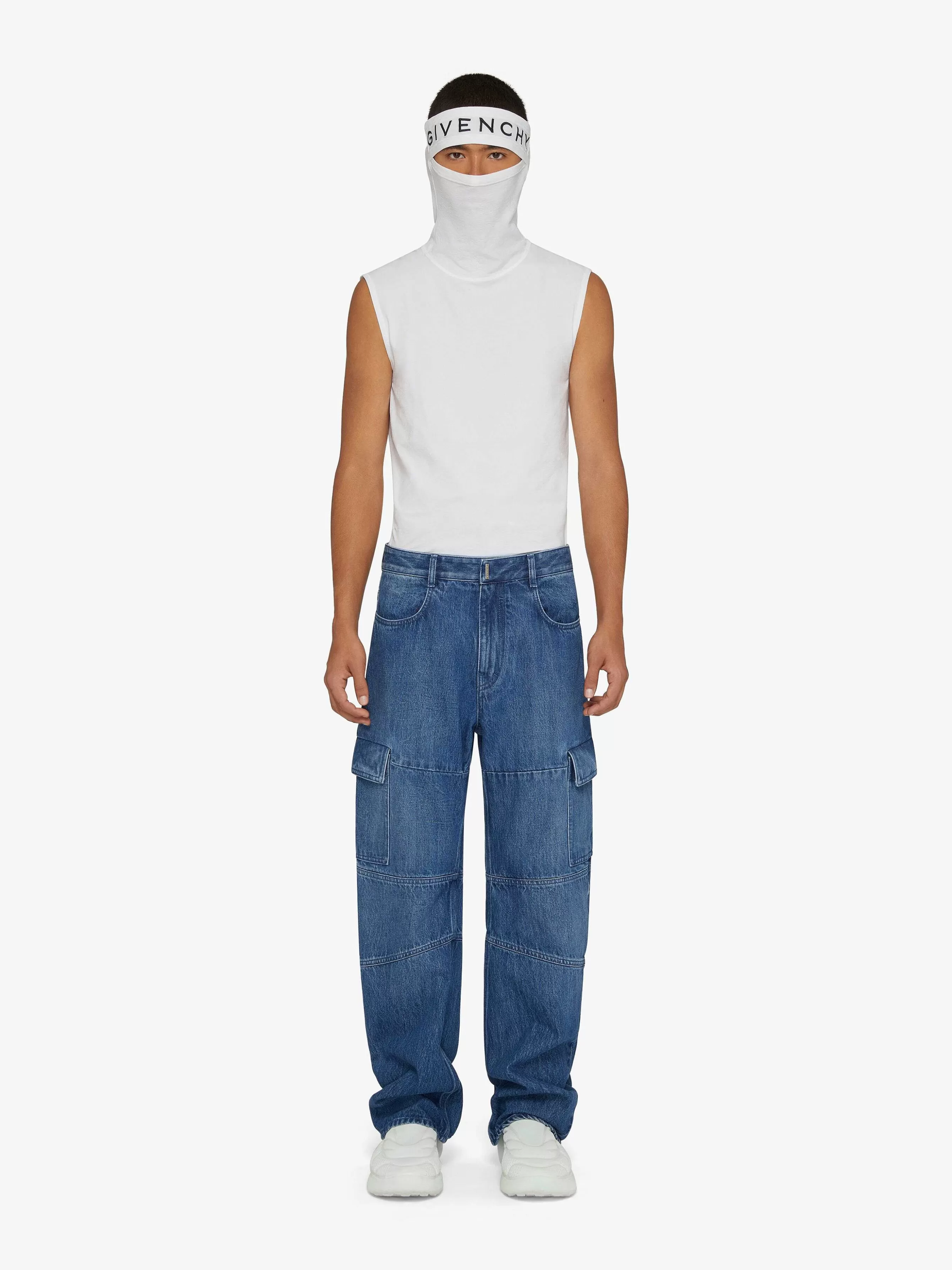 Givenchy Pantalon>Pantalon Cargo En Denim A Coupes Multiples Bleu Moyen