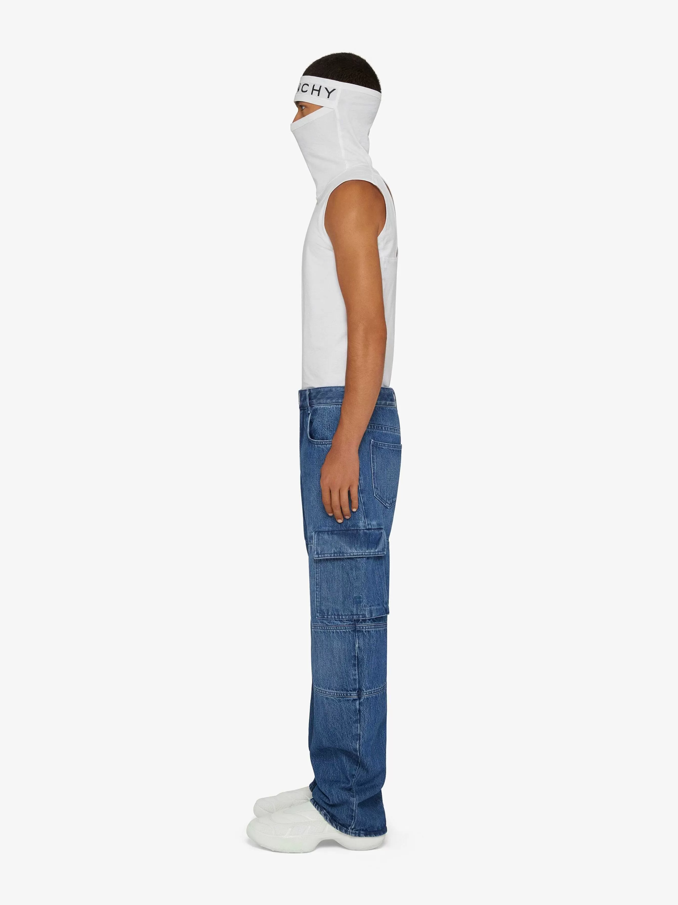 Givenchy Pantalon>Pantalon Cargo En Denim A Coupes Multiples Bleu Moyen