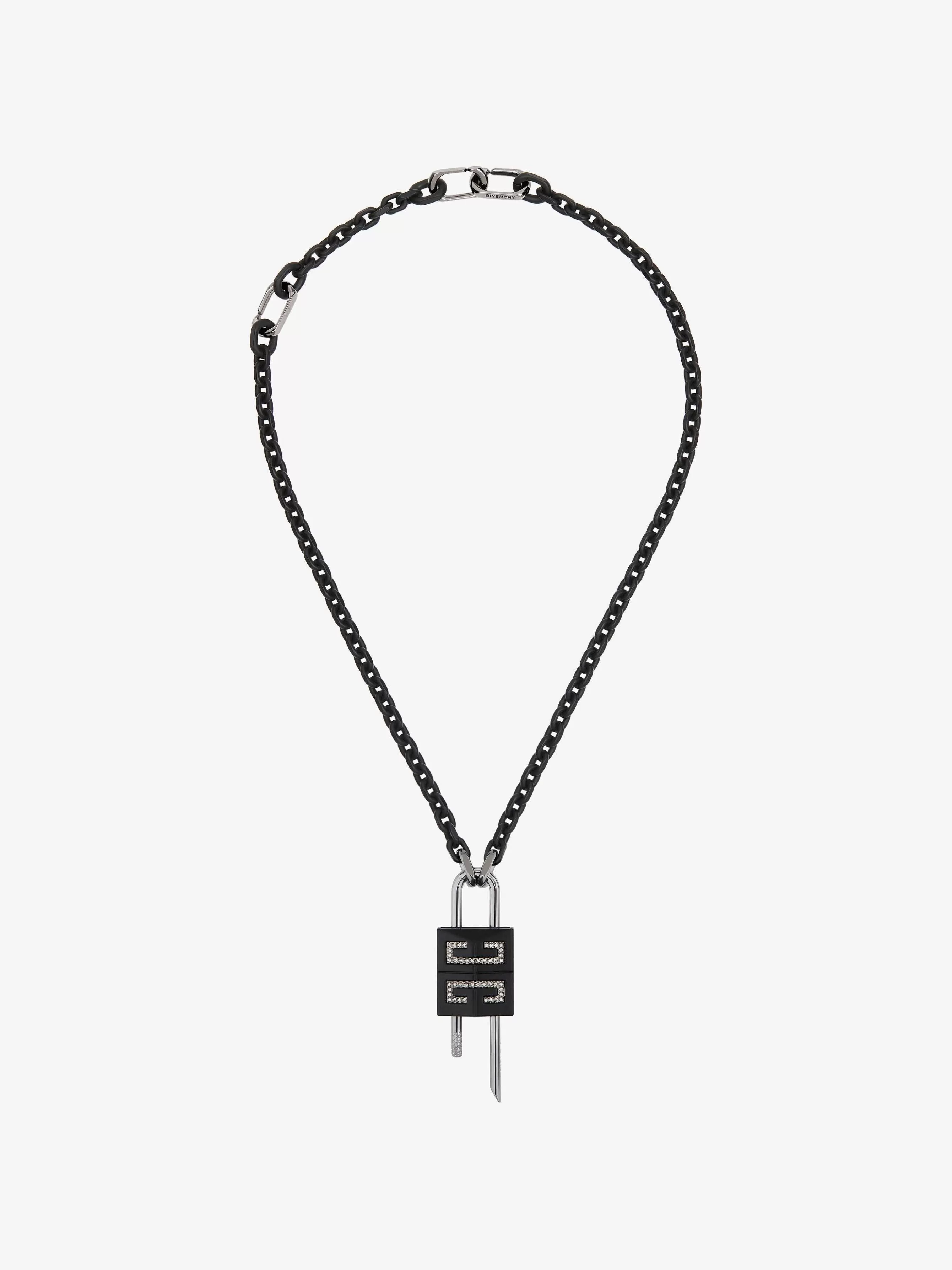 Givenchy Bijoux>Petit Collier Cadenas En Metal Avec Cristaux Noir/Argente