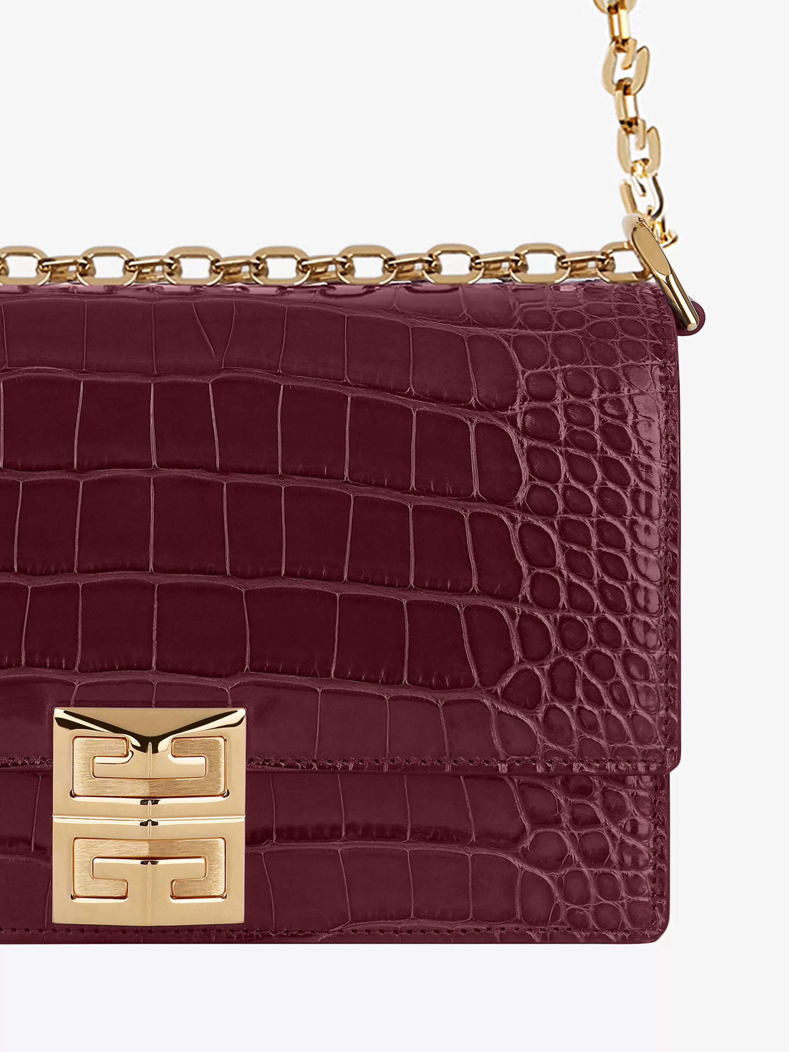 Givenchy 4G>Petit Sac 4G En Crocodile Avec Chaine Rouge Sang De Boeuf