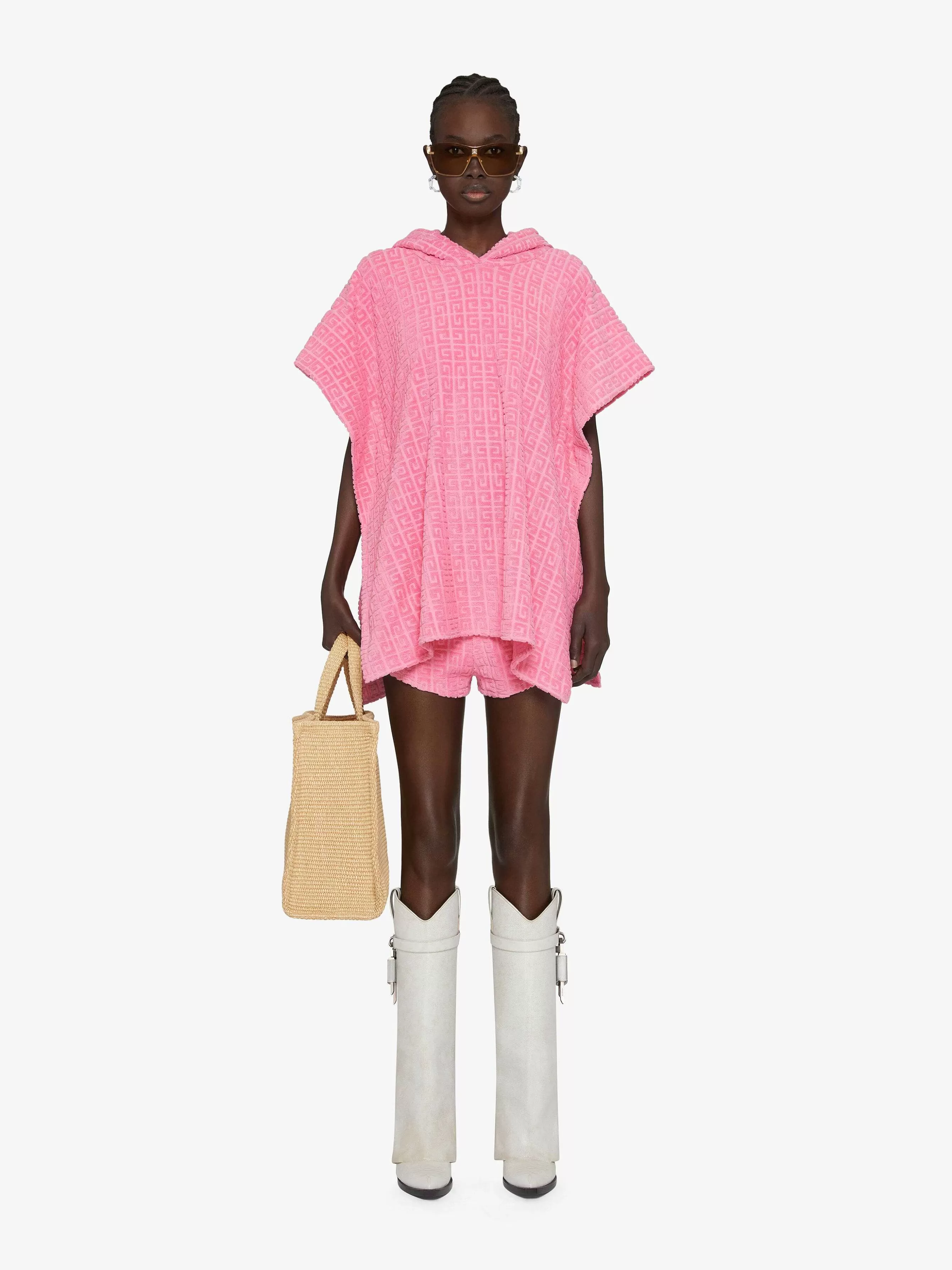 Givenchy Hauts Et Chemises>Poncho En Jacquard Eponge De Coton 4G Vieux Rose