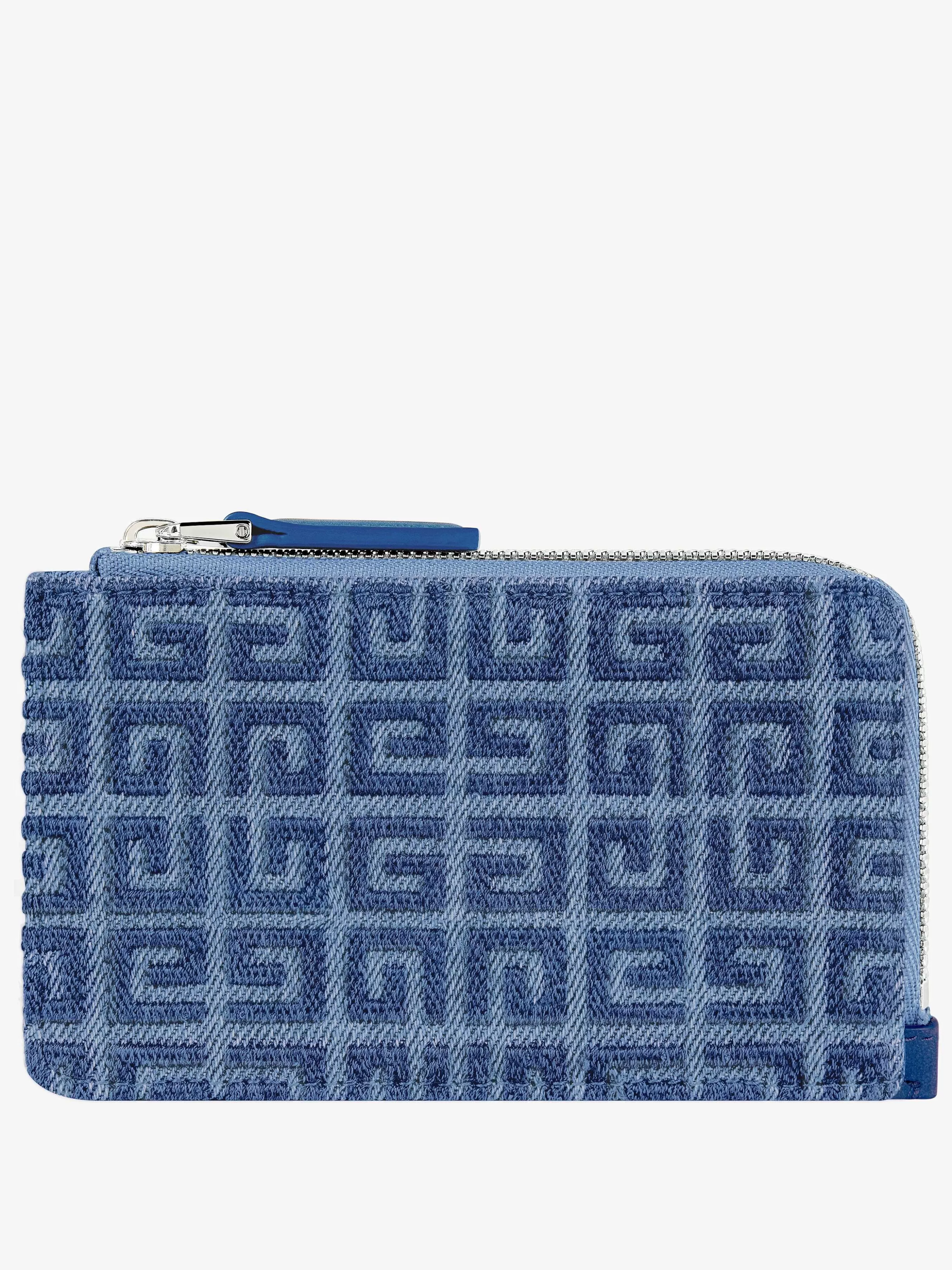 Givenchy Petite Maroquinerie>Porte-Cartes Zippe G-Cut En Denim Et Cuir 4G Bleu Moyen