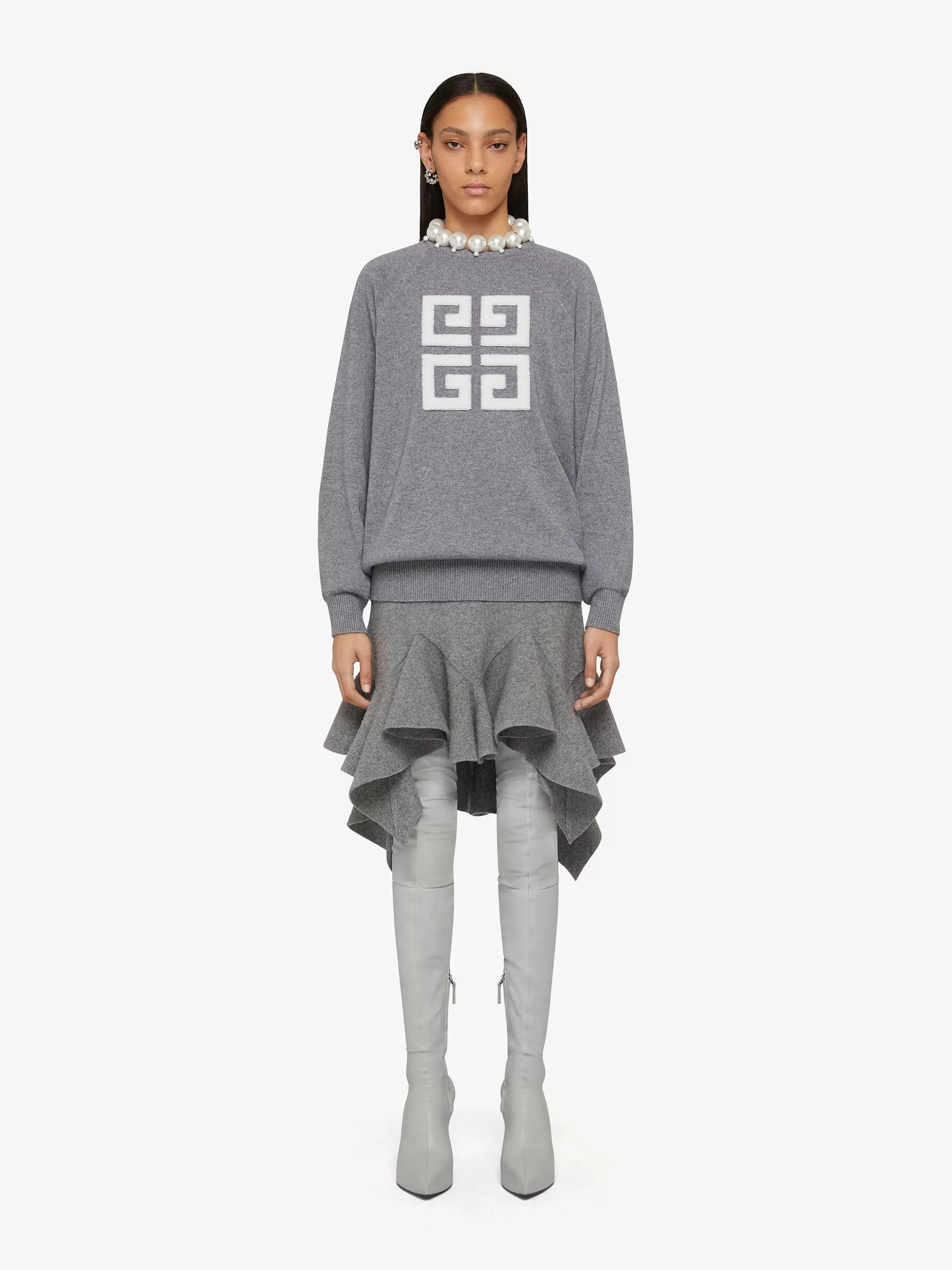 Givenchy Tricots>Pull 4G En Cachemire Gris/Ecru