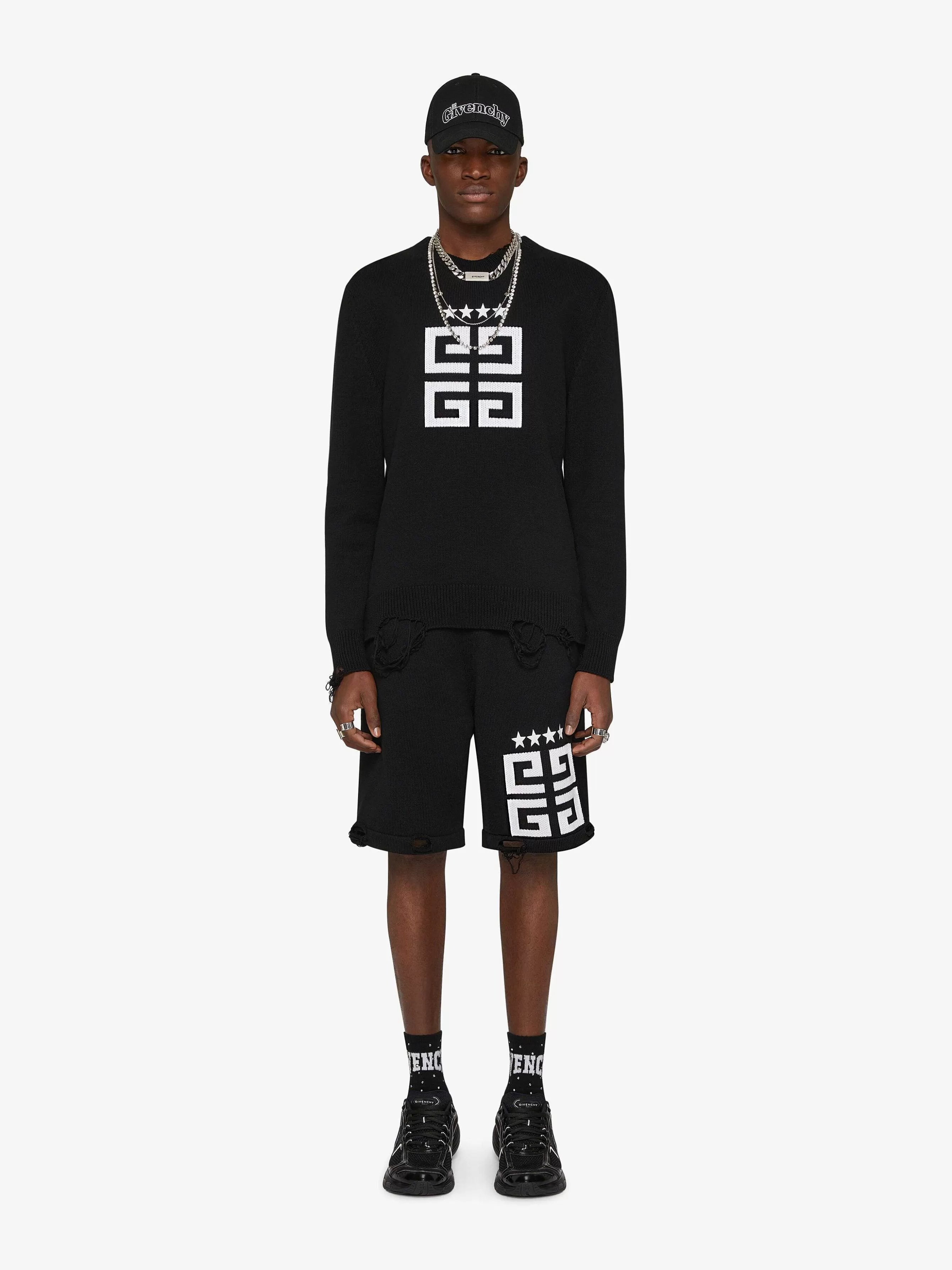 Givenchy Tricots>Pull Etoiles 4G En Jersey Noir Blanc