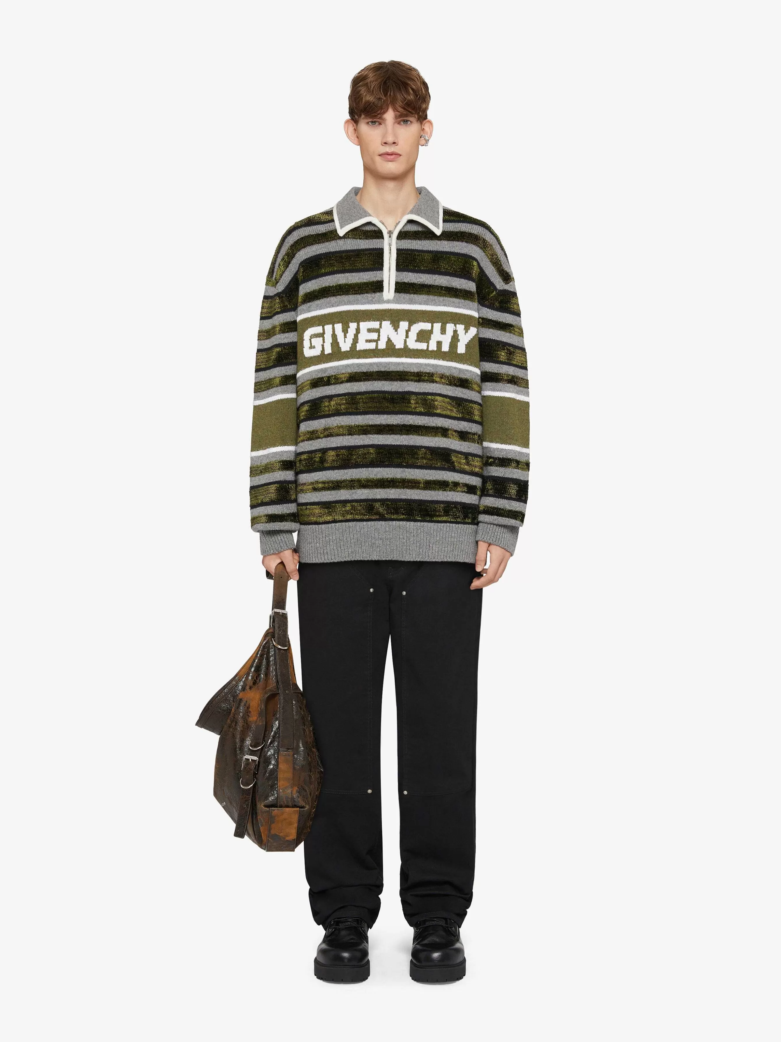 Givenchy Tricots>Pull En Laine A Rayures Gris Vert