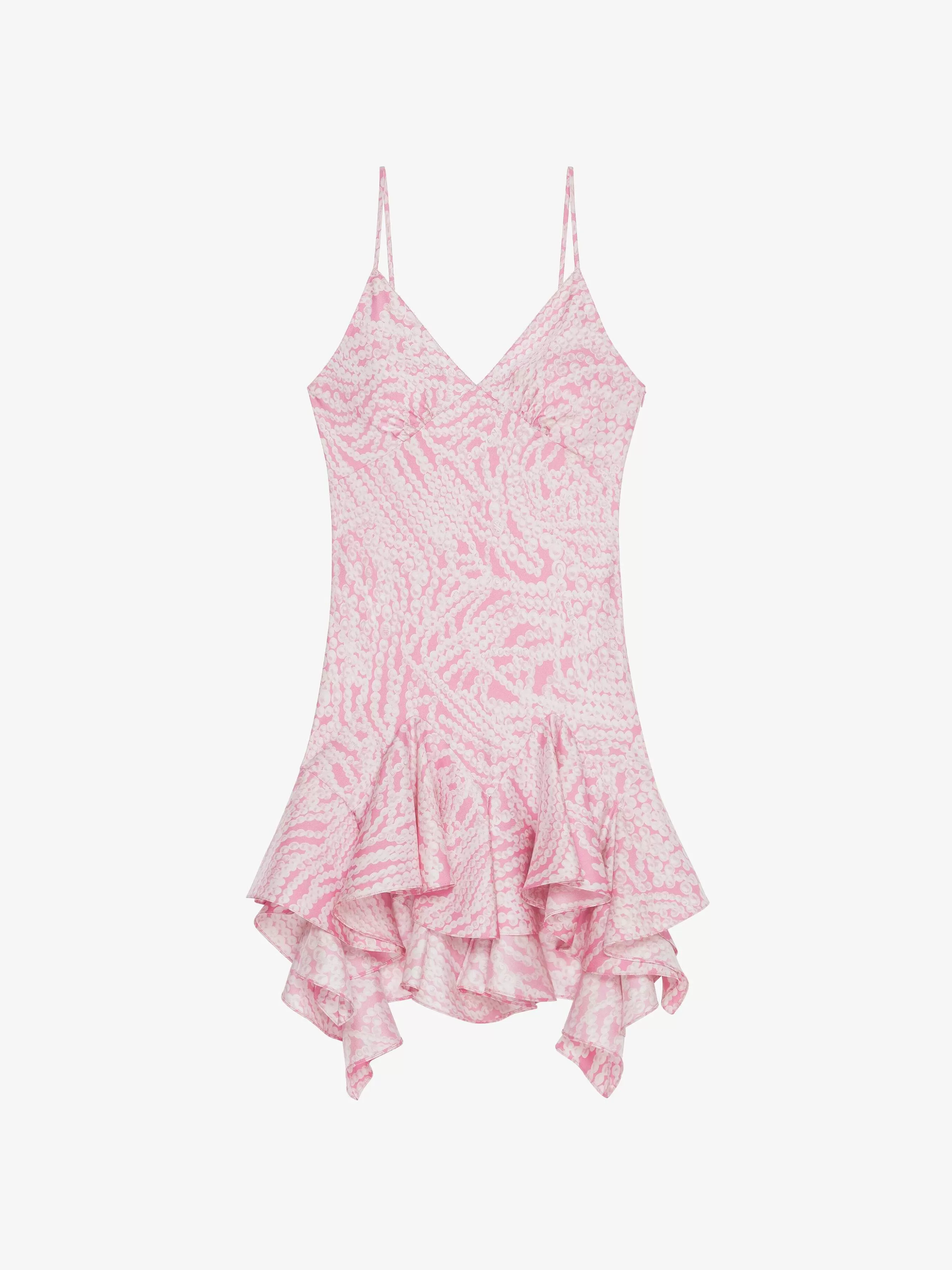 Givenchy Robes>Robe A Bretelles En Soie Imprimee Avec Volants Rose/Blanc