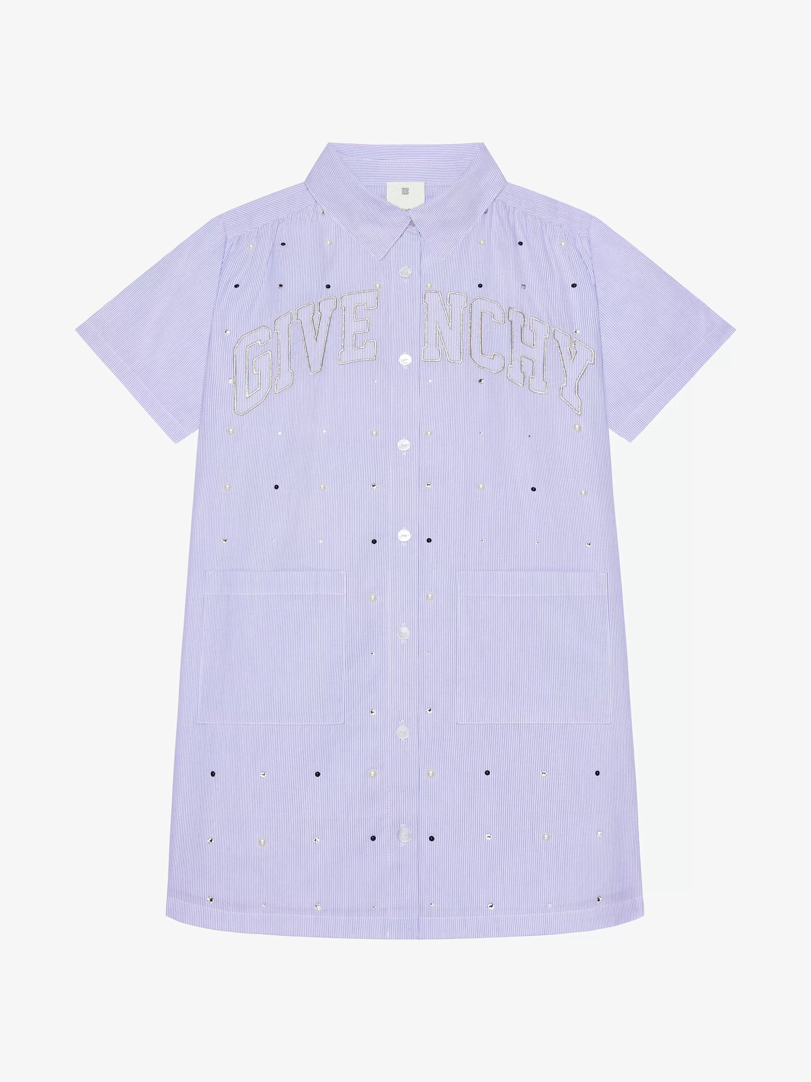 Givenchy Fille (4 À 12 Ans)>Robe Chemise College En Coton A Rayures Blanc Bleu