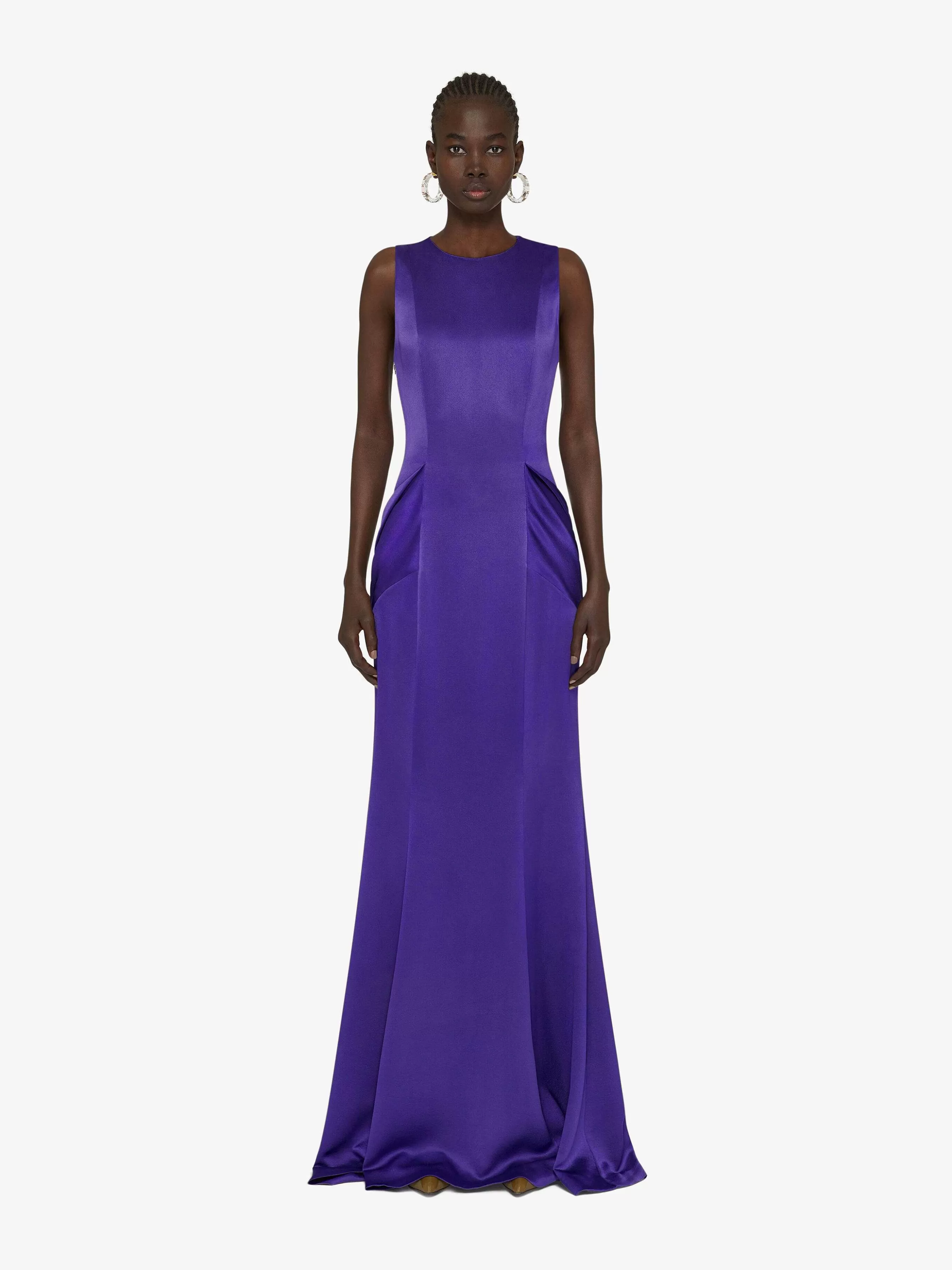 Givenchy Robes>Robe De Soiree En Satin Avec Tulle Et Drape Violet Fonce