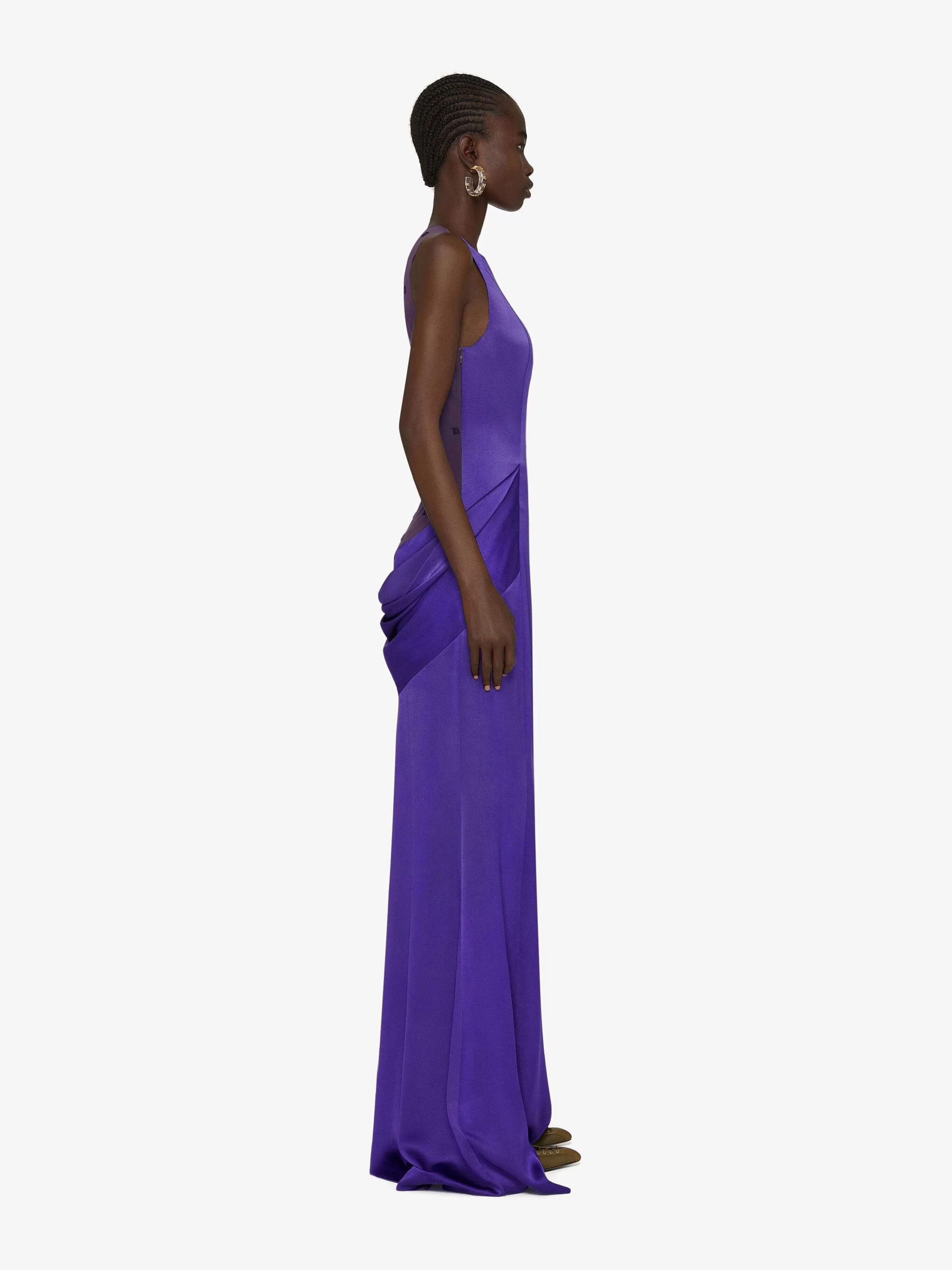 Givenchy Robes>Robe De Soiree En Satin Avec Tulle Et Drape Violet Fonce