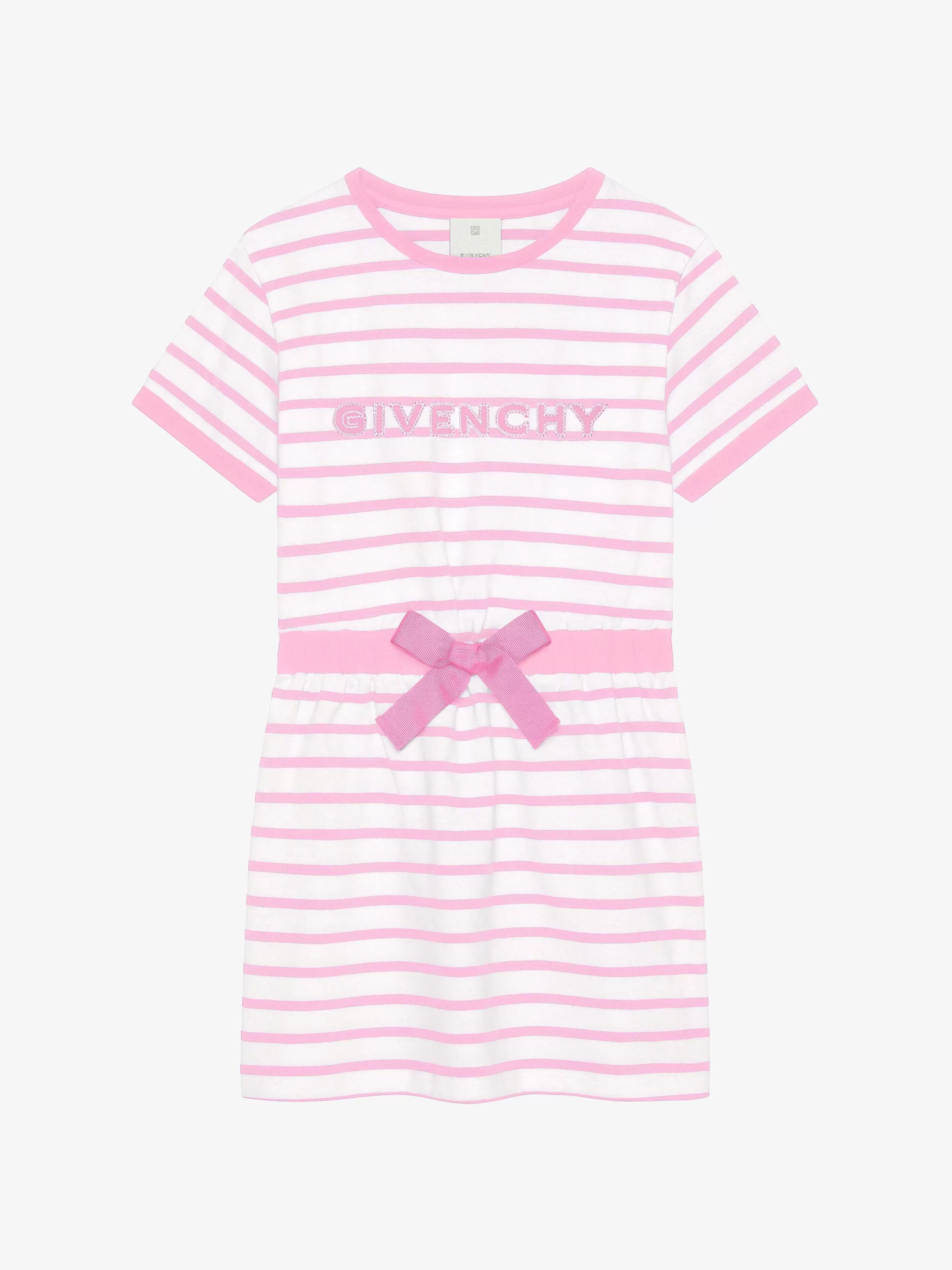 Givenchy Fille (4 À 12 Ans)>Robe En Coton A Rayures Blanc/Rose