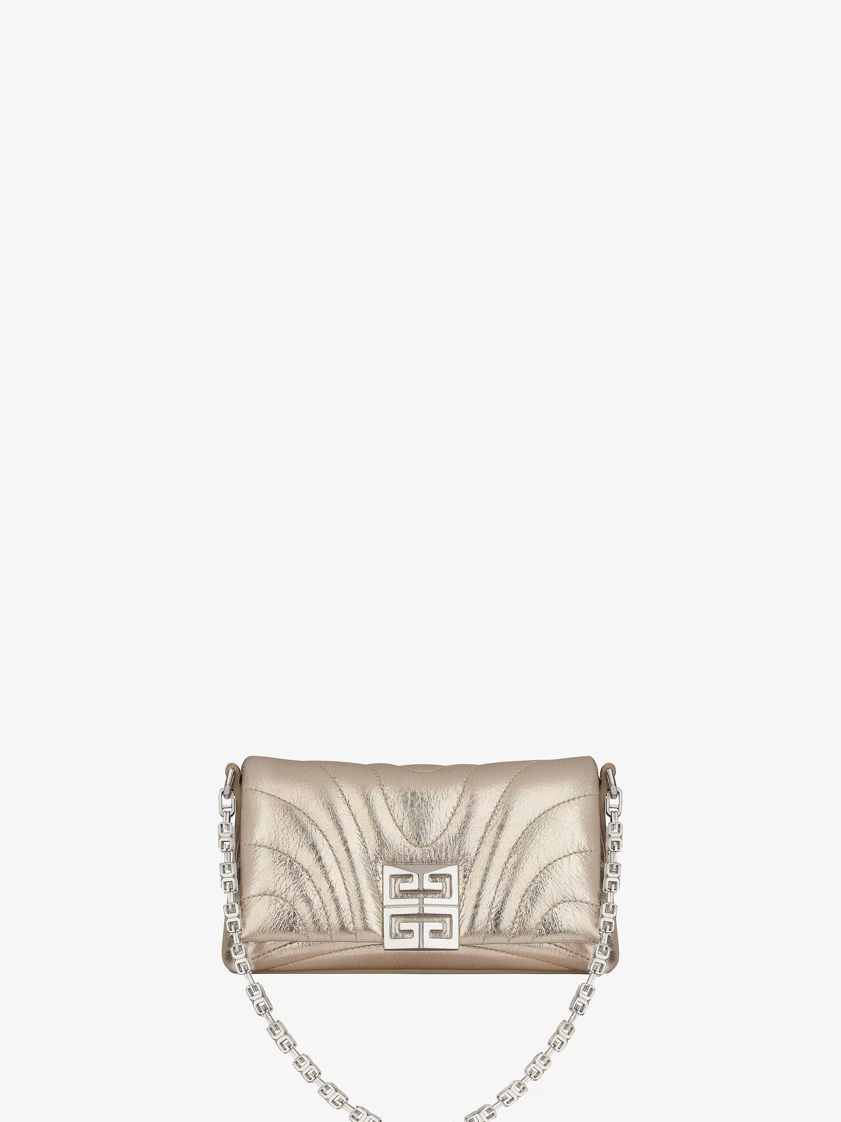 Givenchy 4G>Sac Souple Micro 4G En Cuir Lamine Or Poussiereux