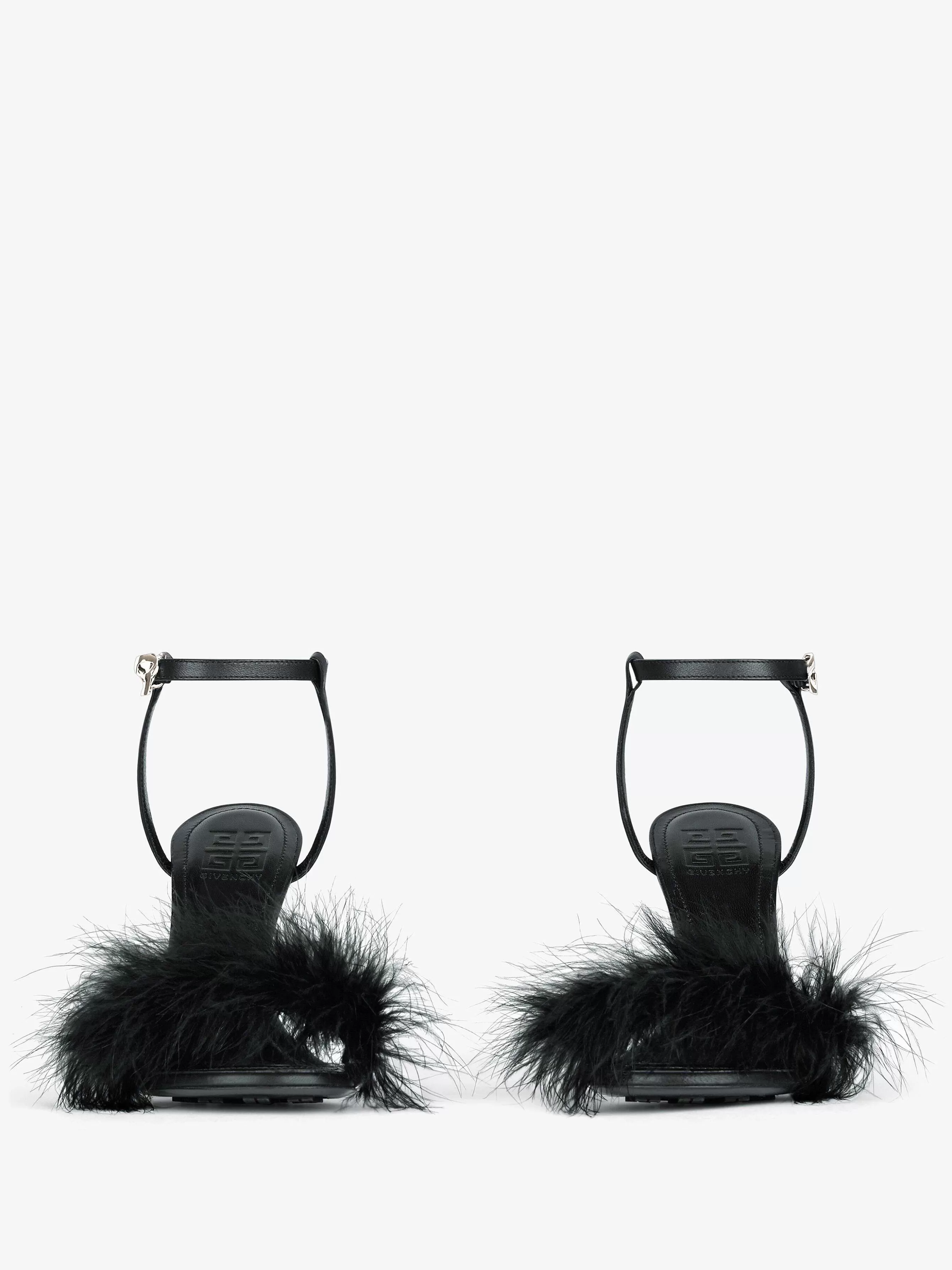 Givenchy Talons>Sandales En Plumes Et En Cuir G Cube Noir