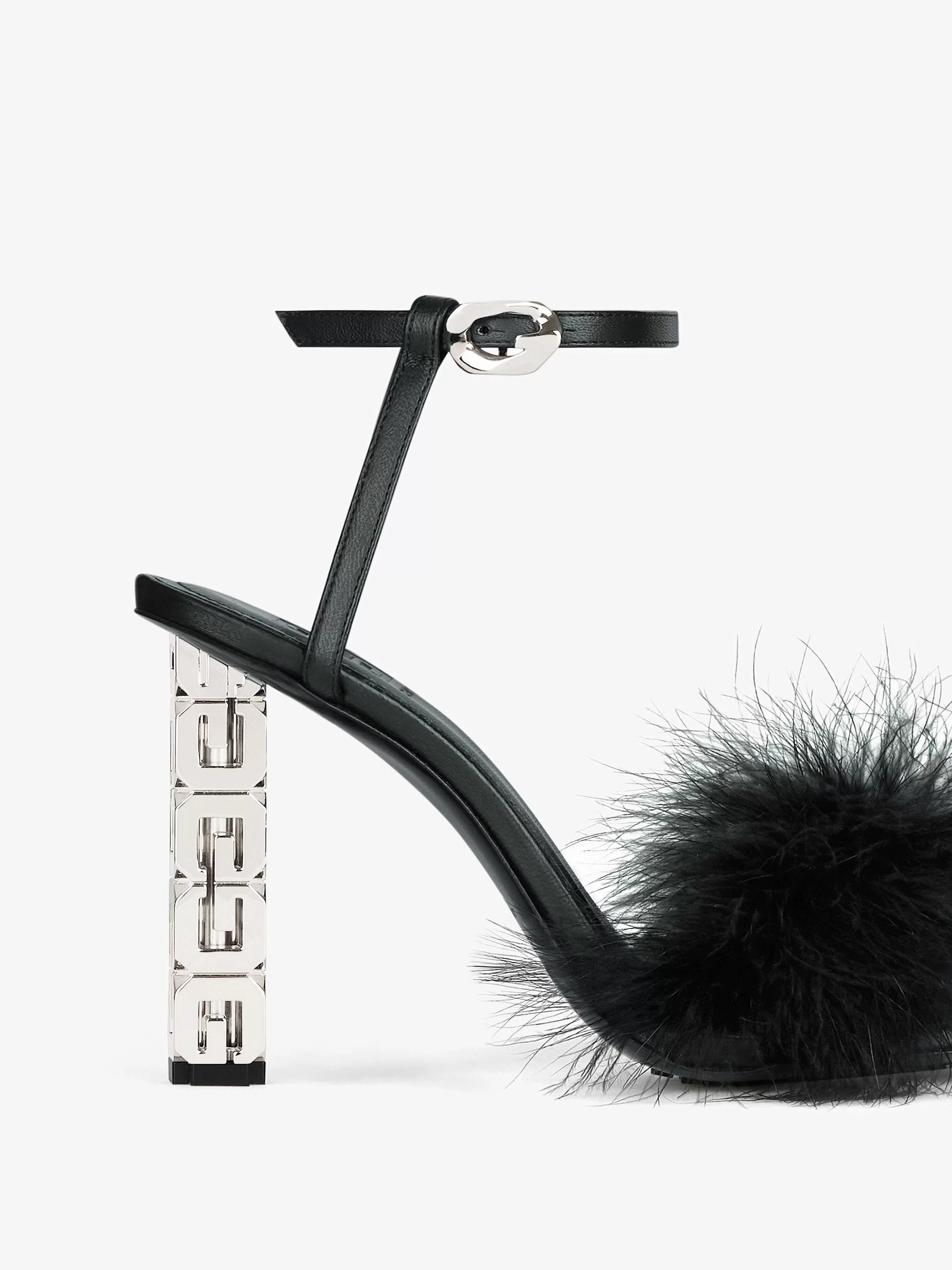 Givenchy Talons>Sandales En Plumes Et En Cuir G Cube Noir