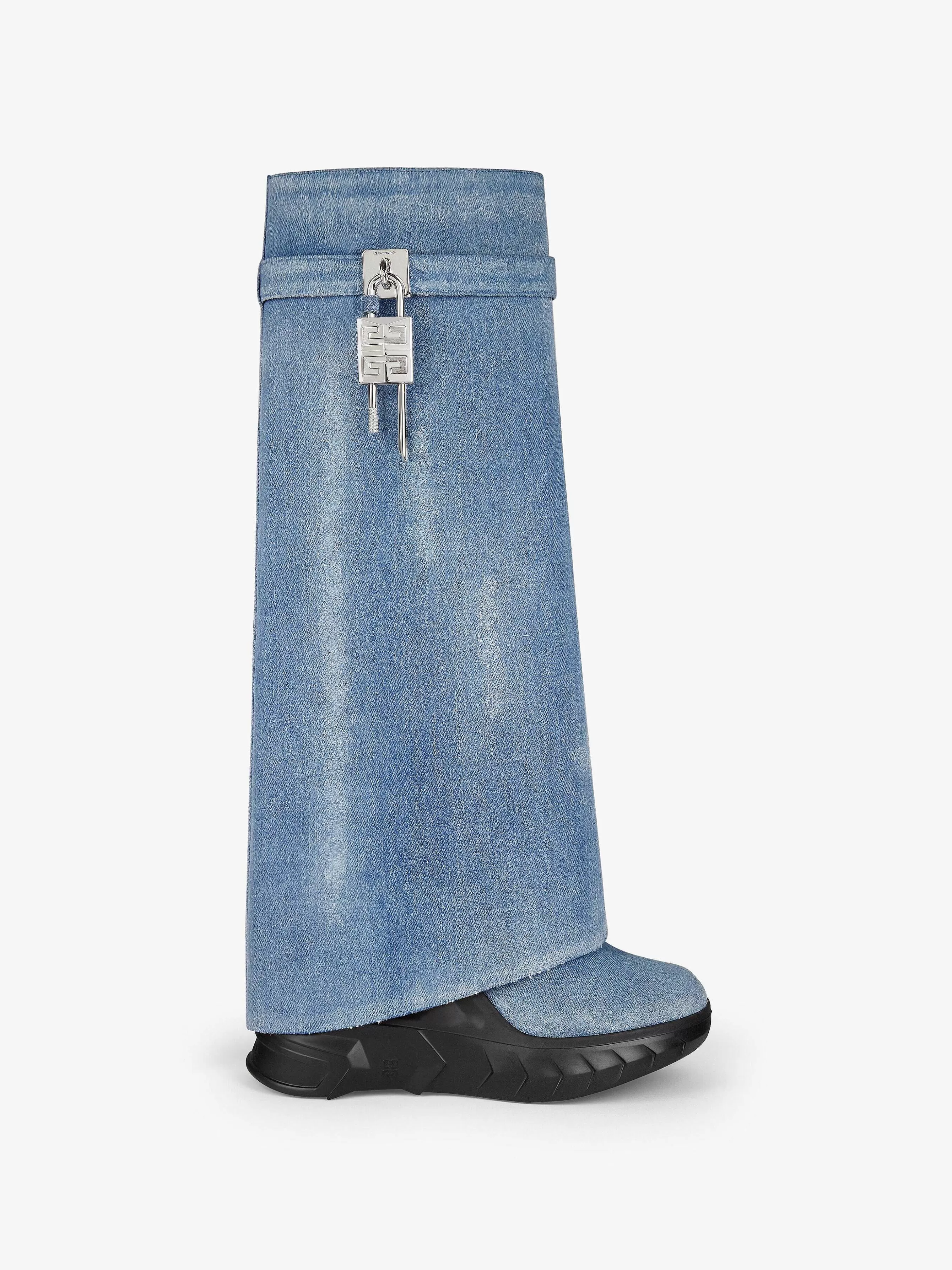 Givenchy Serrure A Requin>Shark Lock - Bottes Motardes En Denim Bleu Moyen