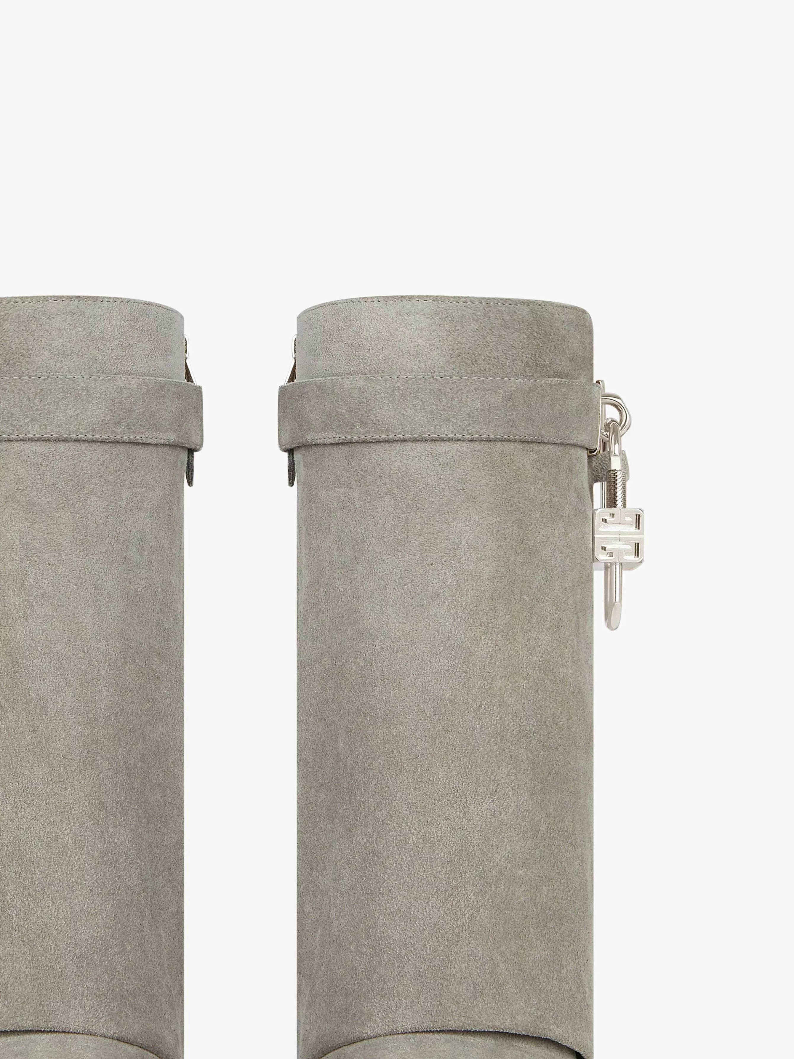 Givenchy Bottes Et Bottines>Shark Lock - Bottines Motardes En Daim Gris Moyen