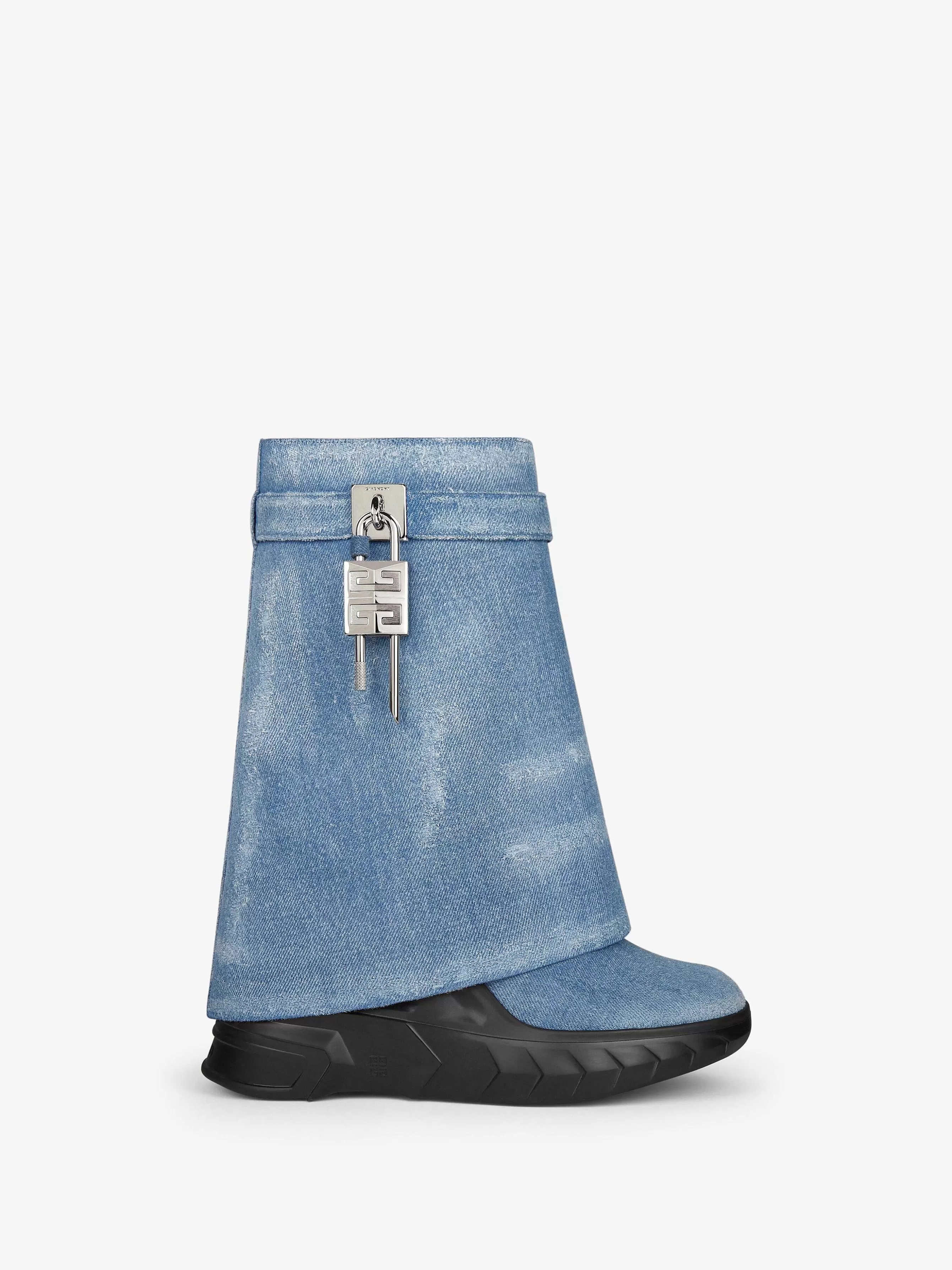 Givenchy Serrure A Requin>Shark Lock - Bottines Motardes En Denim Bleu Moyen