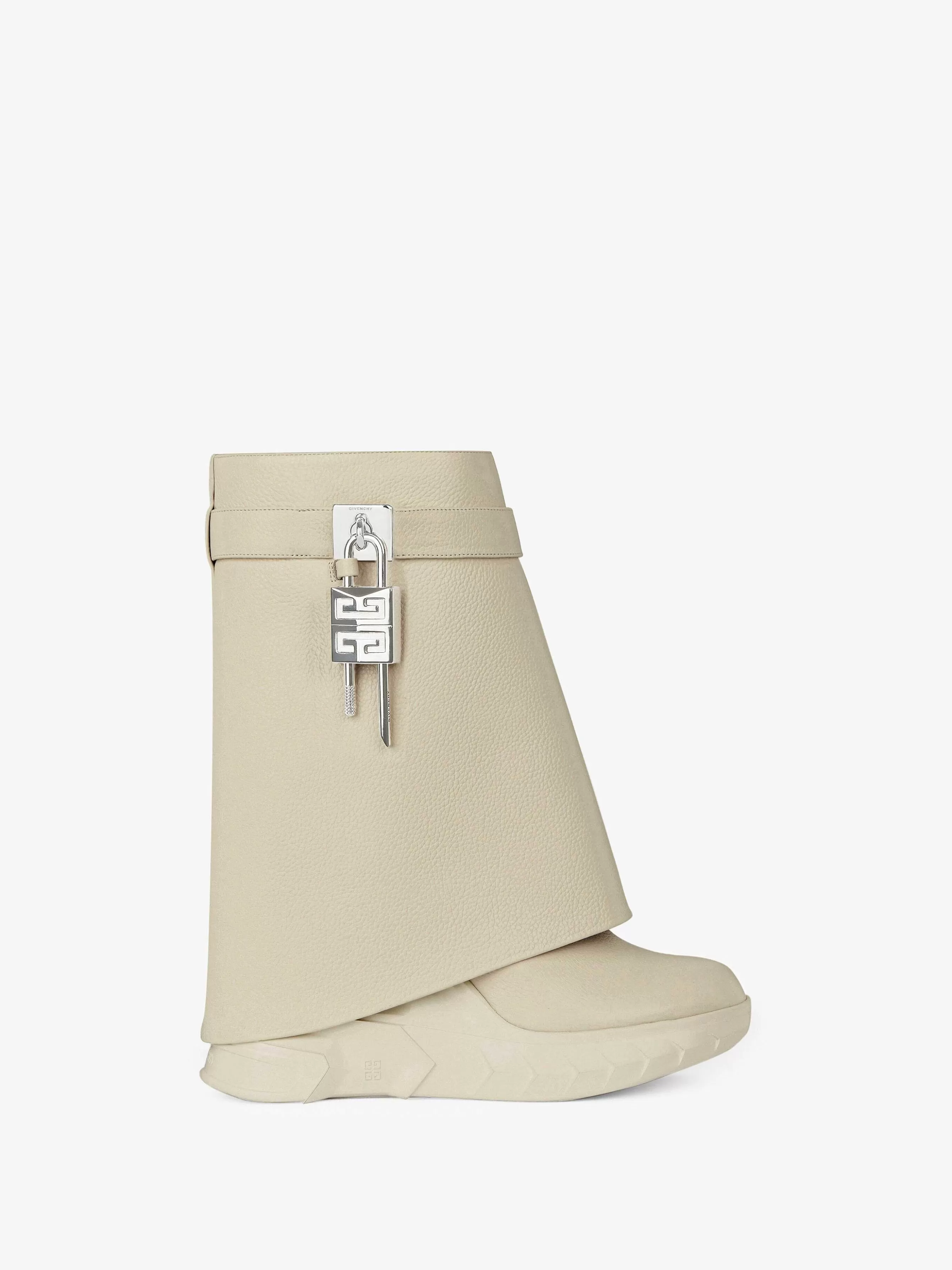 Givenchy Bottes Et Bottines>Shark Lock Biker Bottines En Cuir Graine Beige