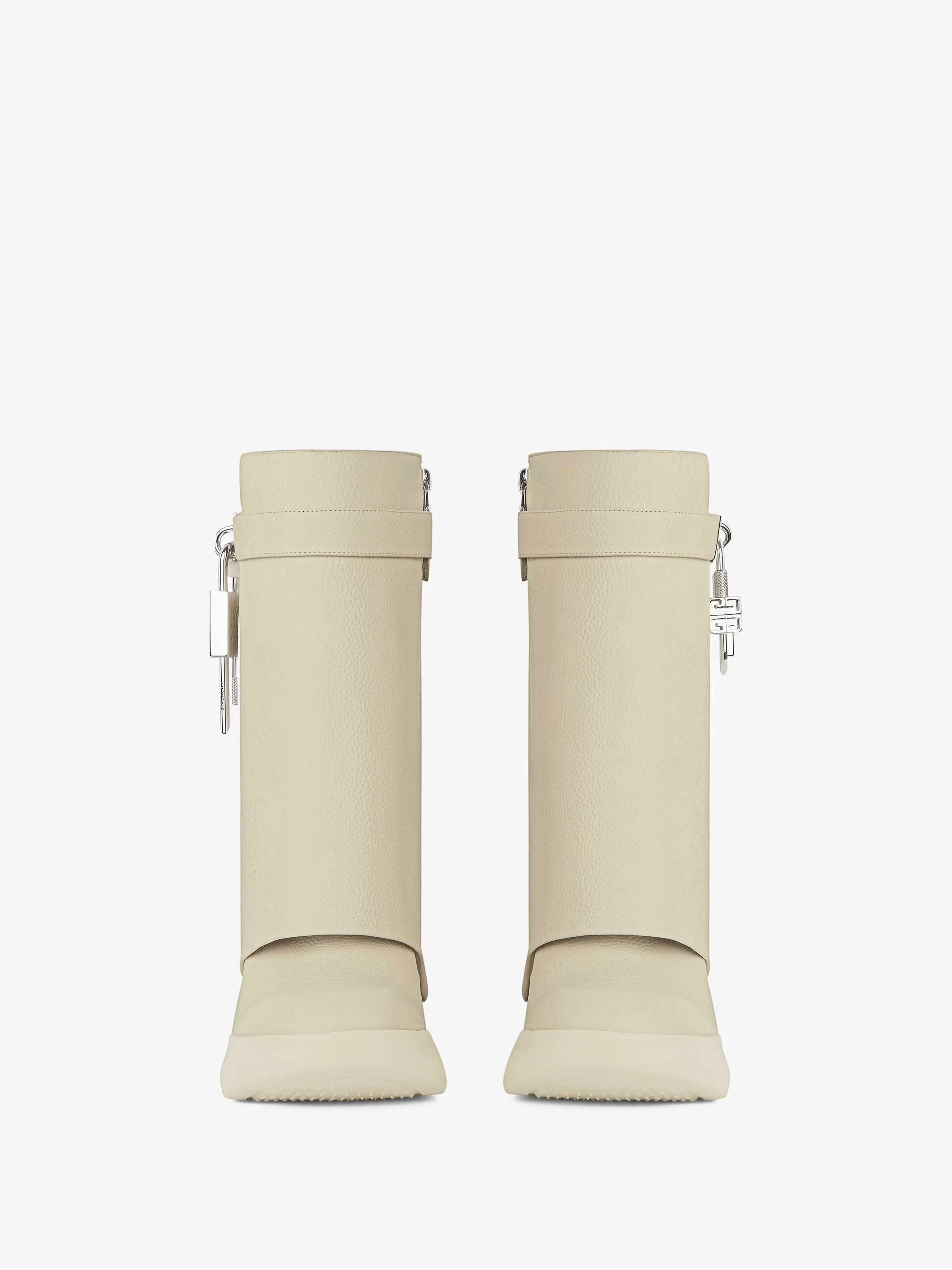 Givenchy Bottes Et Bottines>Shark Lock Biker Bottines En Cuir Graine Beige