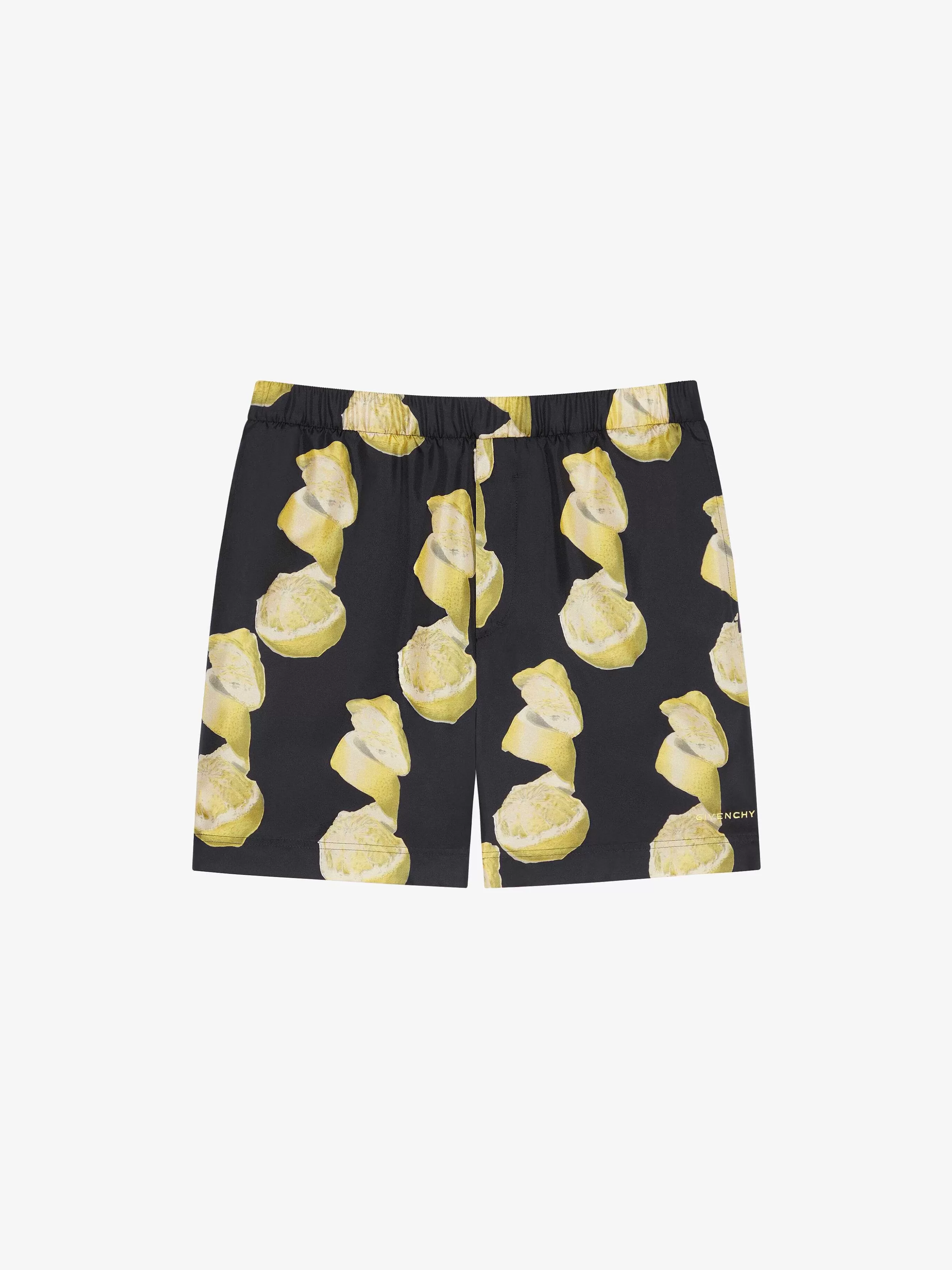 Givenchy Shorts>Short De Bain Long Imprime Noir Jaune