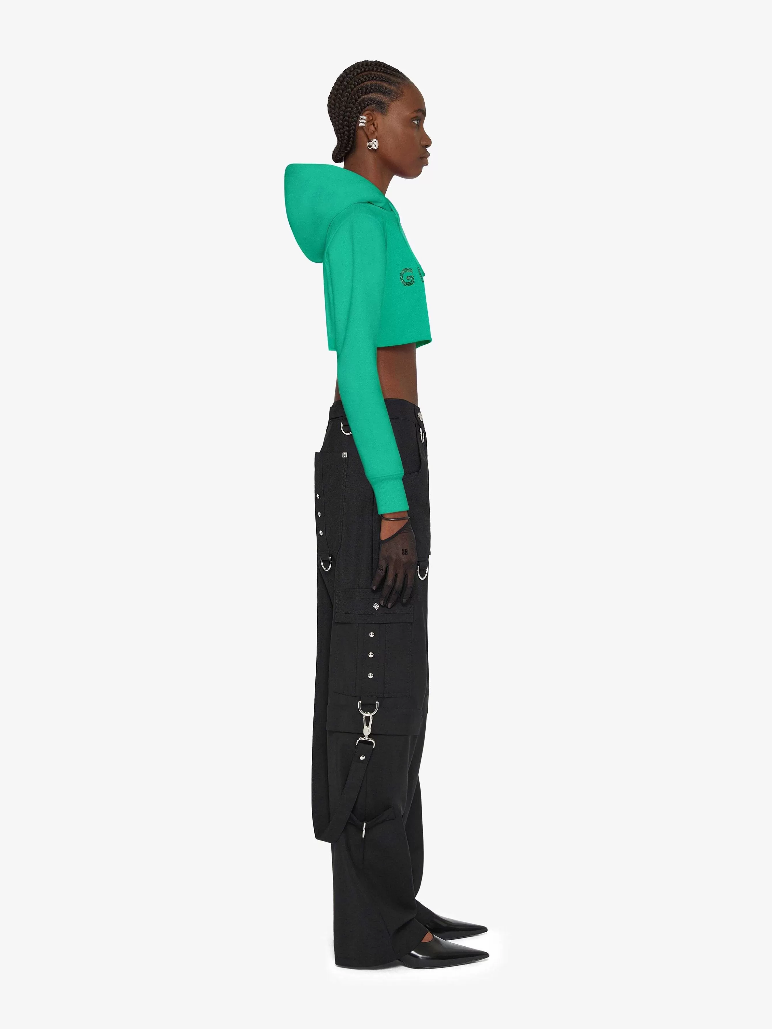 Givenchy Sweats Et Sweats A Capuche>Sweat A Capuche Court En Polaire Avec Strass Vert Absynthe