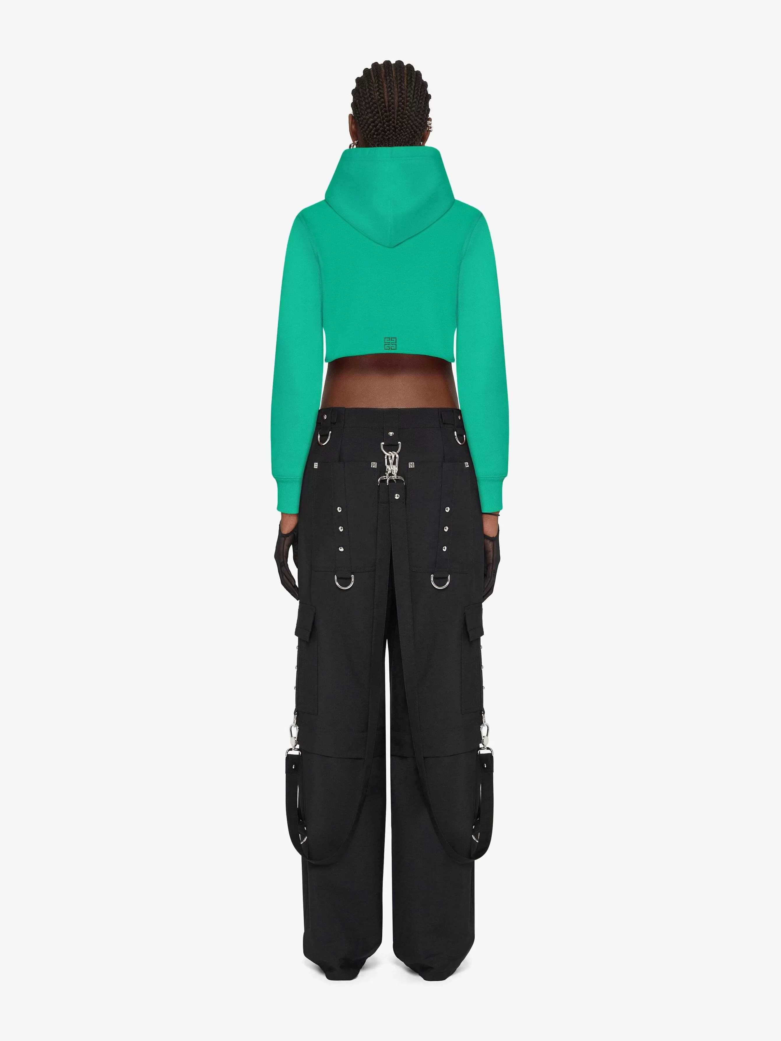 Givenchy Sweats Et Sweats A Capuche>Sweat A Capuche Court En Polaire Avec Strass Vert Absynthe