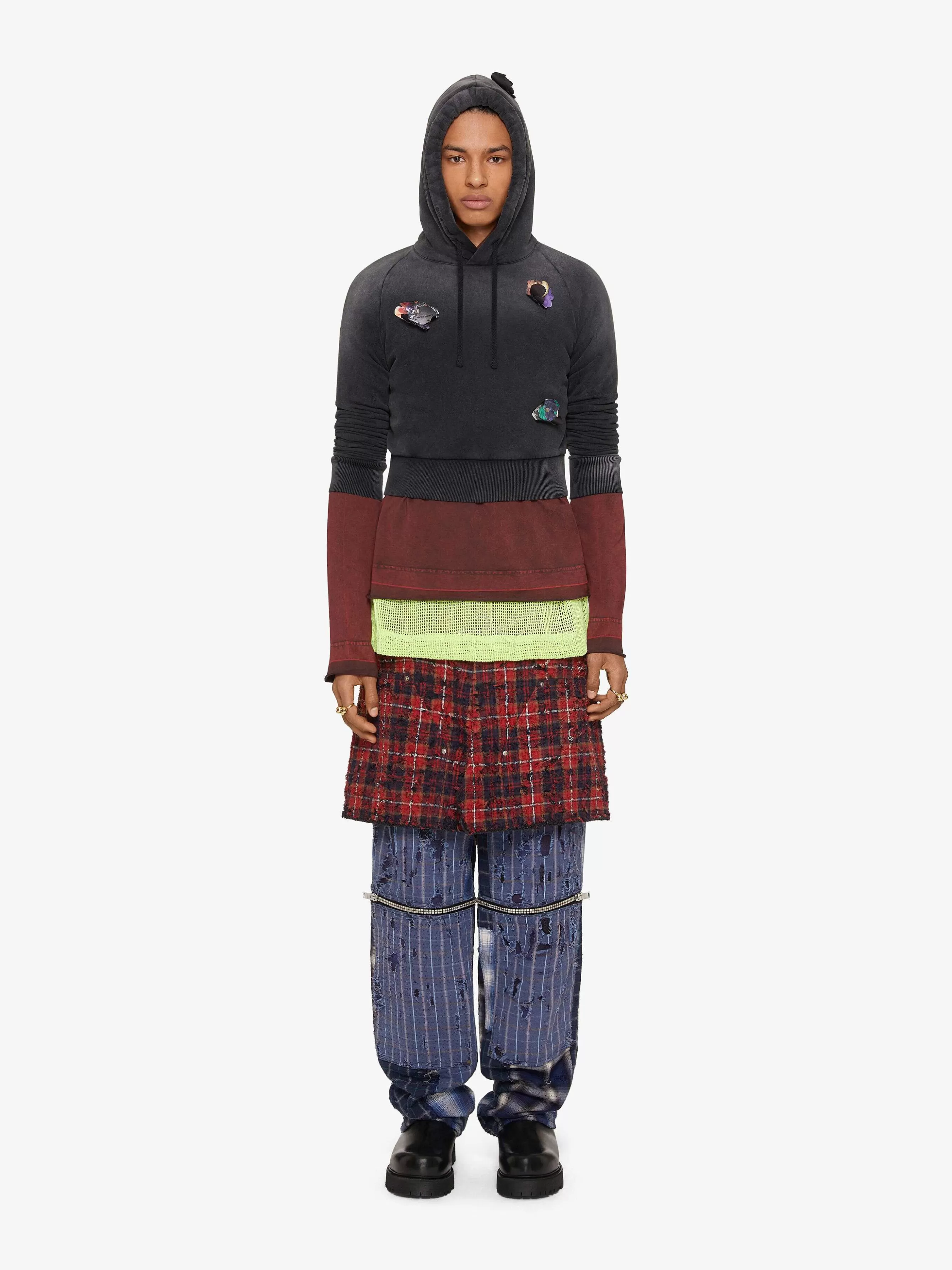 Givenchy Sweats Et Sweats A Capuche>Sweat A Capuche Superpose En Coton Avec Ornements Multicolore